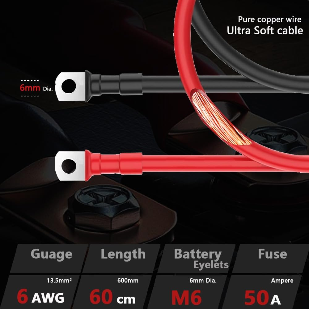 6AWG Anderson Connector to Battery Terminal Eyelet Dia.6Mm with Fused Holder,13.5Mm&sup2; Pure Copper for Solar,Battery Box(Ad-6Mm Eyelets- Fused) image number 3