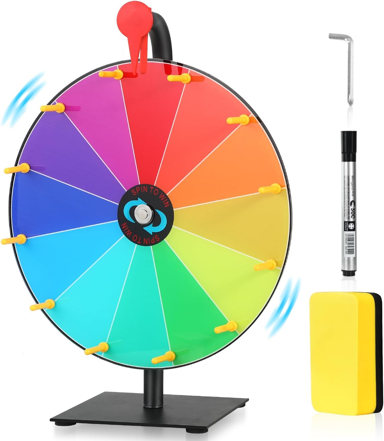 12 Inch Spinning Prize Wheel,Spinner of Fortune with Stand Tabletop Roulette Spinner with Dry Erase Marker and Eraser 12 Slots Color Roulette Wheel Game for Roulette Raffle Carnival Trade Shows image number 1