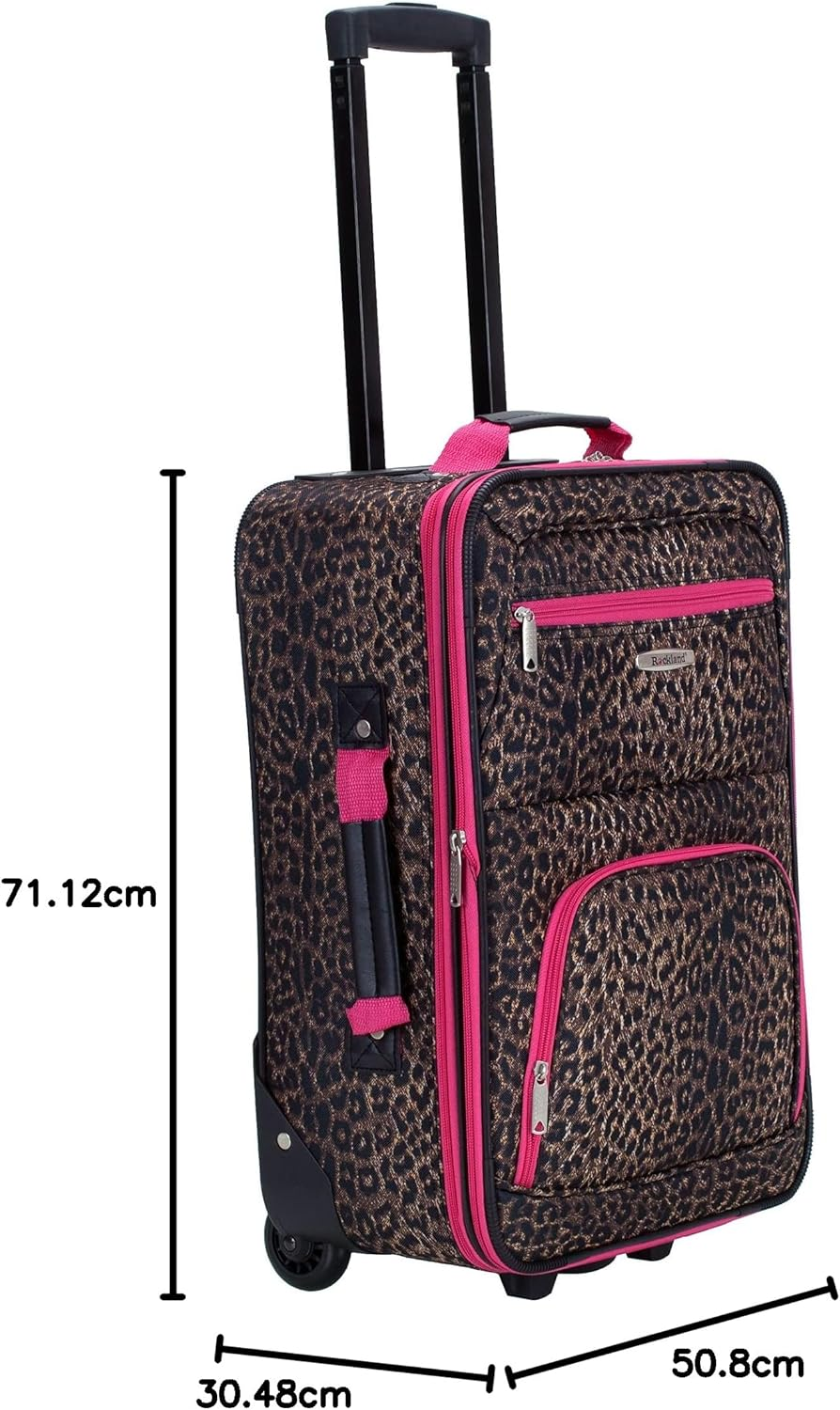 Rockland Jungle Softside Upright Luggage Set, Pink Leopard, 4-Piece Set (14/29/24/28), Jungle Softside Upright Luggage Set
