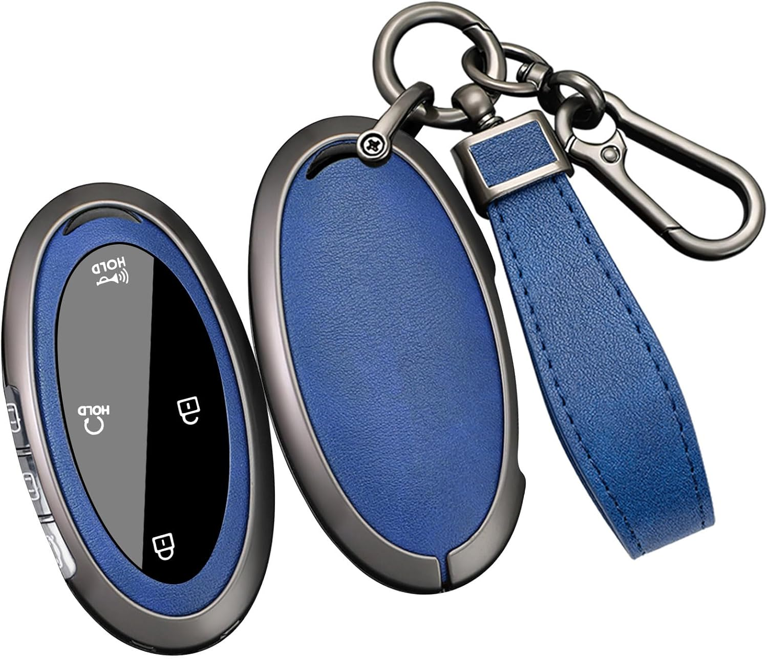 Ontto Metal Key Cover Fit for Hyundai Sonata Hybrid Santa Fe 2024 Key Fob,Leather Car Key Case Fit for Hyundai Ioniq 6 Kona