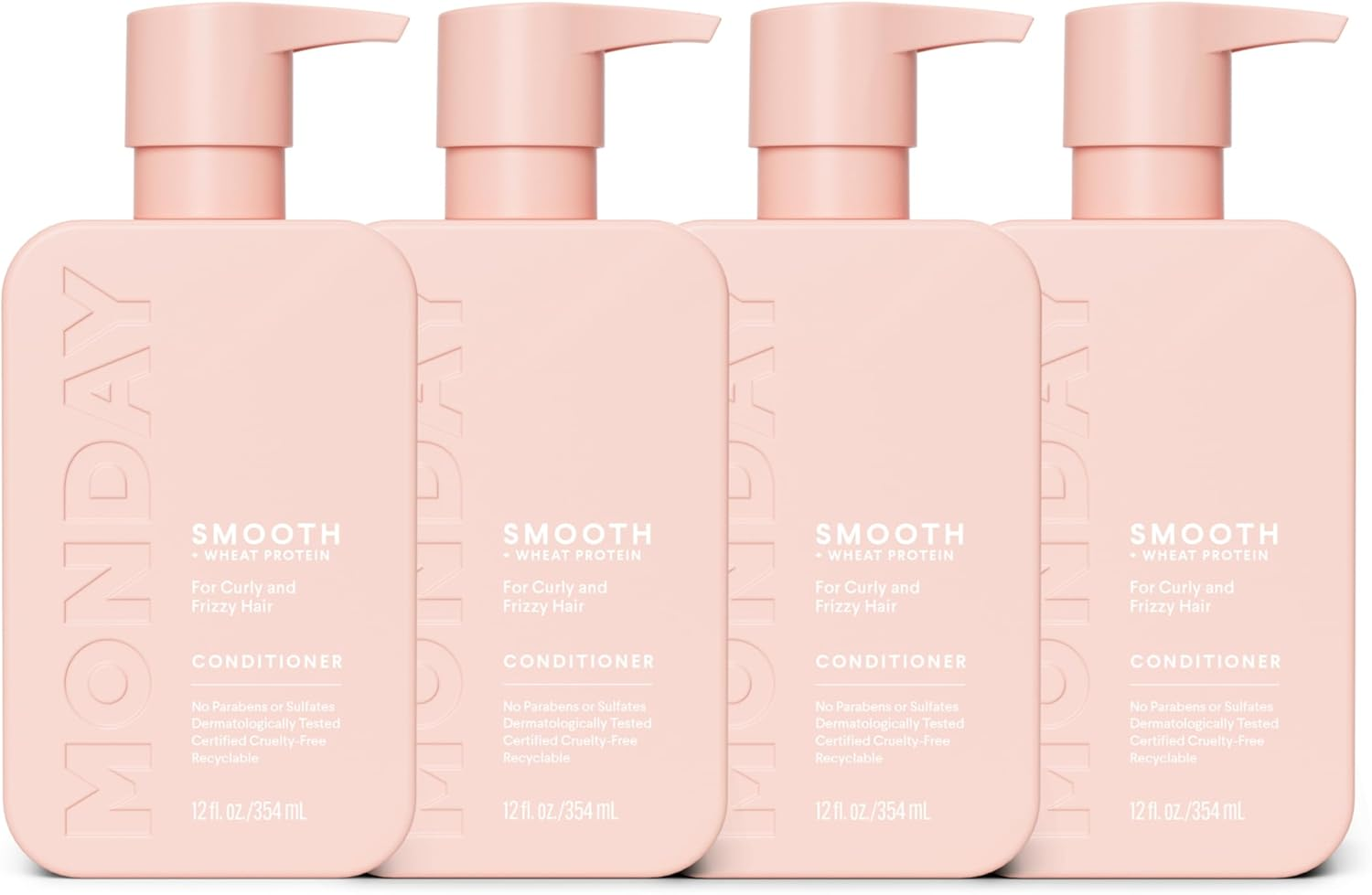 MONDAY HAIRCARE 4 X 354 Ml Smooth Conditioner, for Frizzy, Coarse, and Curly Hair, Made from Coconut Oil, Shea Butter, & Vitamin E, 100% Recyclable Bottles, Pink image number 6