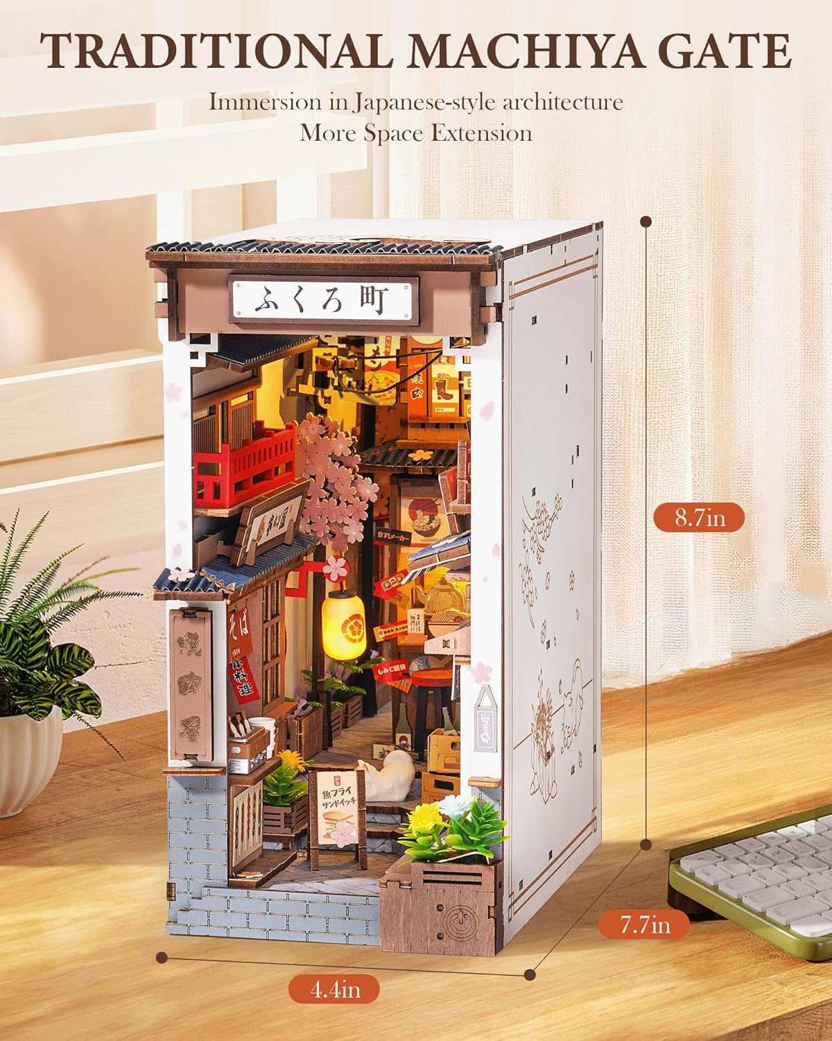 Rolife Book Nook Kit Sakura Wine Alley, 3D Wooden Puzzle Booknook for Bookshelf Decor, Japanese-Inspired Sakura Theme Creative DIY Miniature Dollhouse Kit, Crafts Gifts for Adults, Teens & Book Lovers image number 4