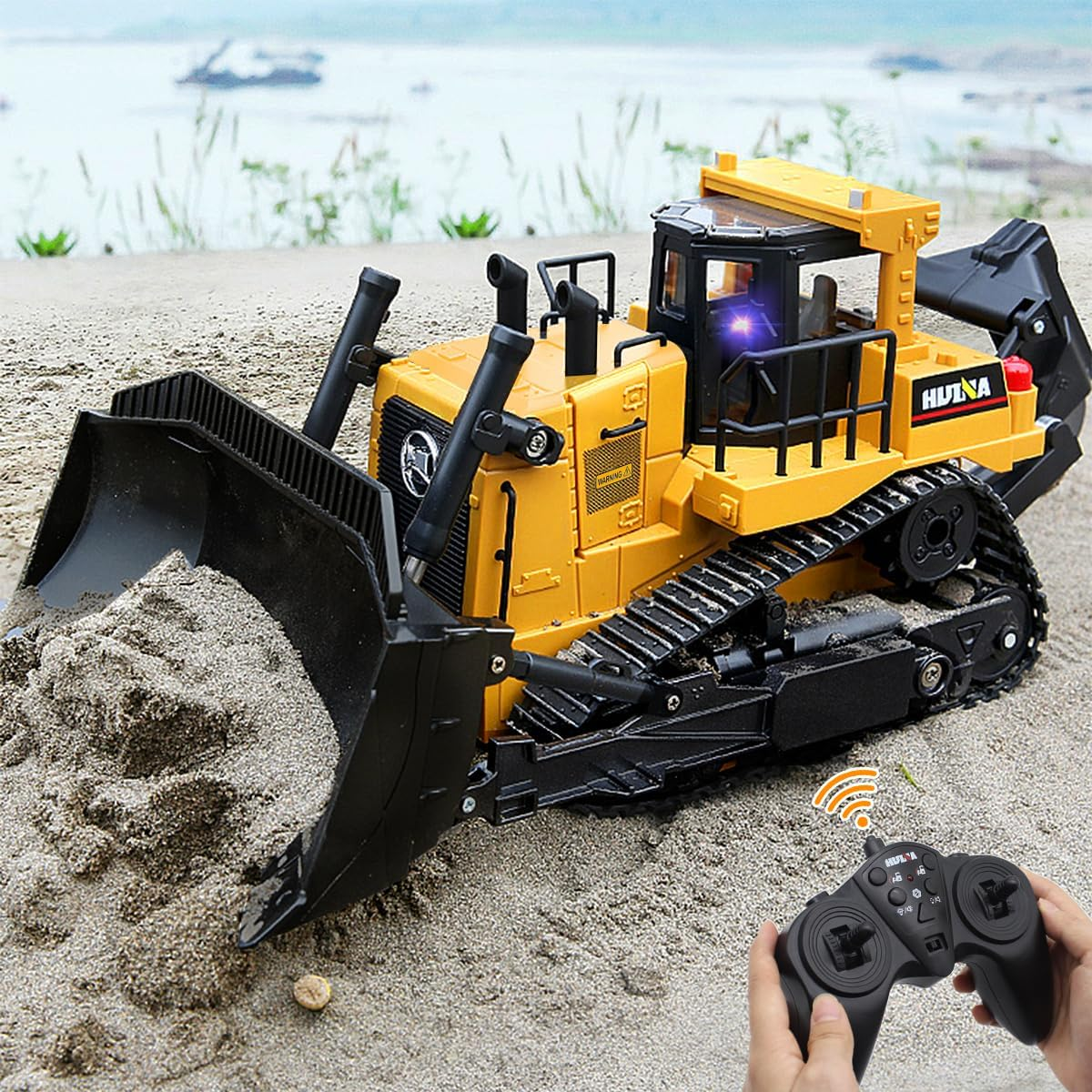 Fisca Remote Control Bulldozer RC 1/16 Full Functional Construction Vehicle, 2.4Ghz 9 Channel Dozer Front Loader Toy with Light and Sound for Kids Age 6, 7, 8, 9, 10 and up Years Old image number 2