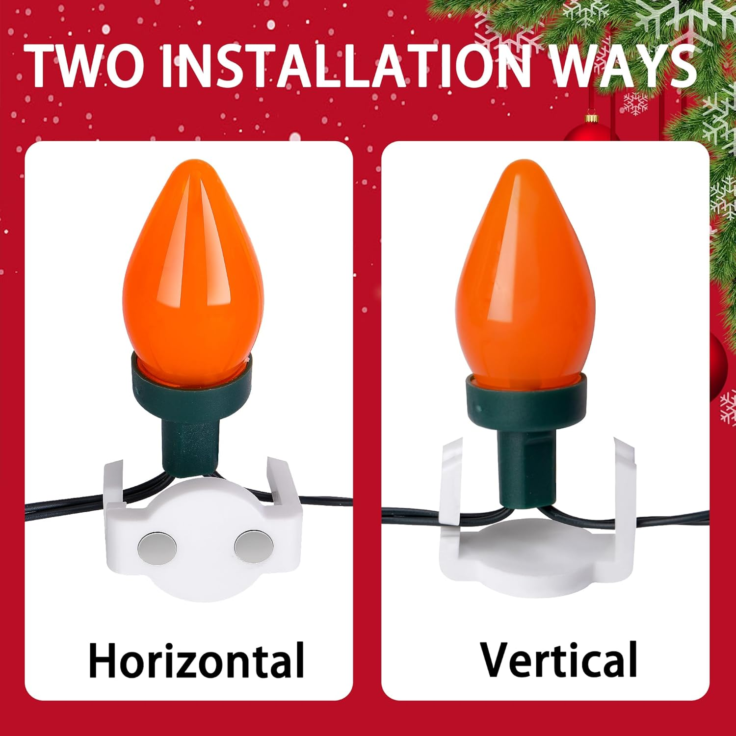 Watayo Extra Strong Magnetic Christmas Light Clips- Magnetic Light Clips for C9 Socket- Magnetic Sockets Light Clips Hooks for String Light Outdoor Patio Lighting (60 Pcs, White) image number 3