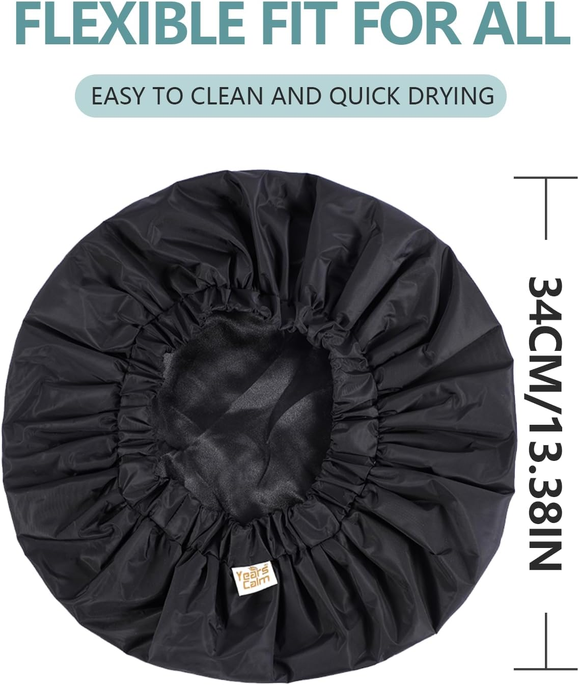 Years Calm Reusable Waterproof Shower Caps for Women, Hair Caps for Showers, Double-Layer Elastic Design, for All Hairstyles, Travel-Friendly (Black) image number 3