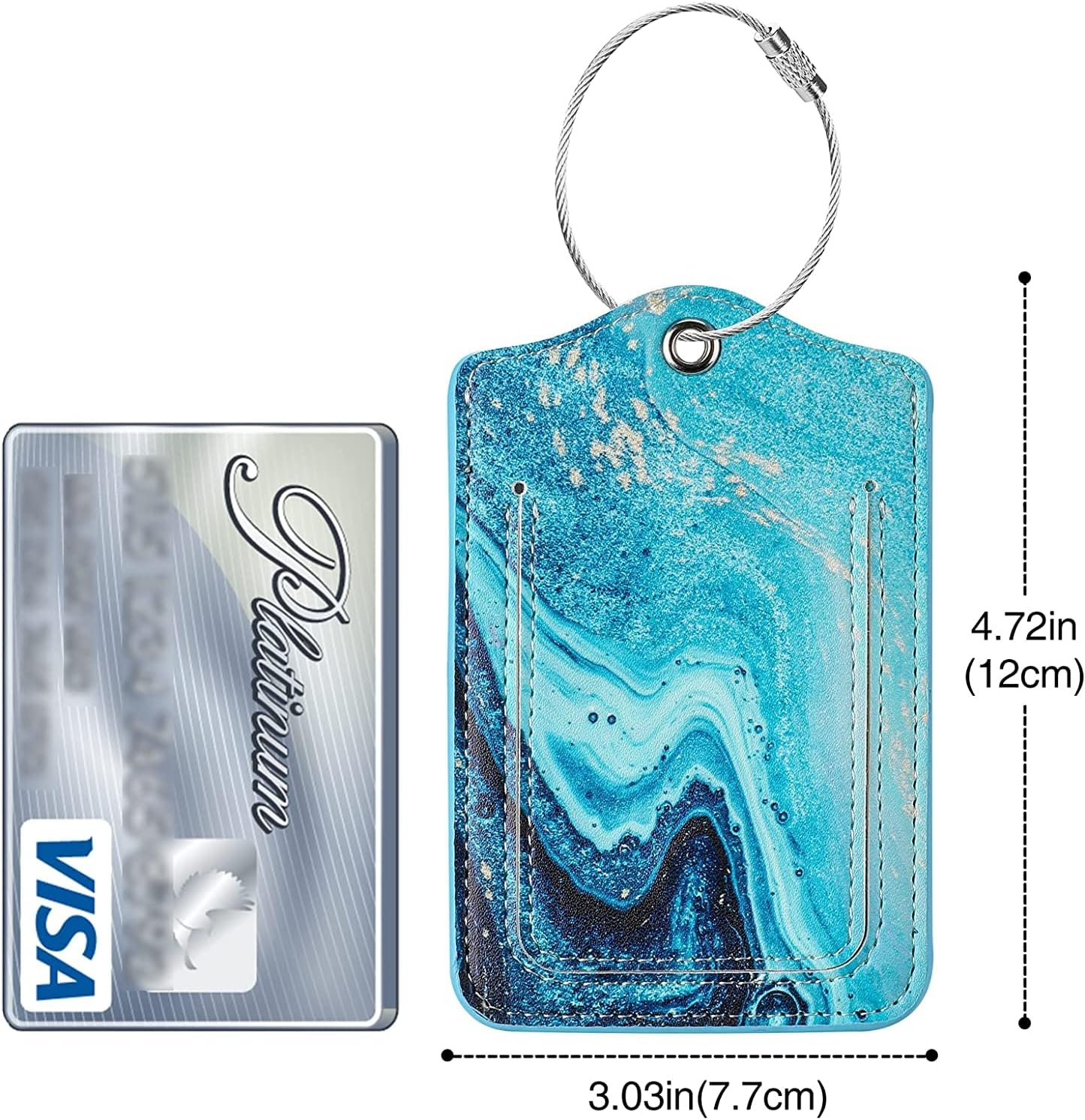 JOTO 2 Pcs Luggage Tags with Name ID Card and Stainless Steel Loop, Leather Luggage Labels Hard Wearing Suitcase Tags for Quickly Spot Your Travel Luggage Suitcase Bag -Blue Sandy Wave image number 2