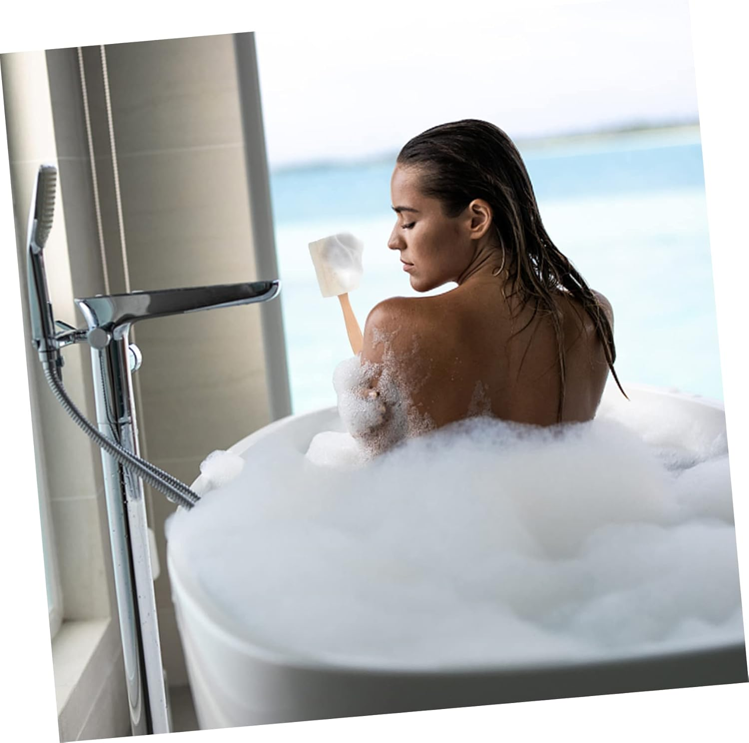 Cabilock Long Wooden Handle Natural Exfoliating Loofah Bath Brush Shower Scrubber for Gentle Exfoliation Skin Cleansing for Oily Dry Skin image number 6