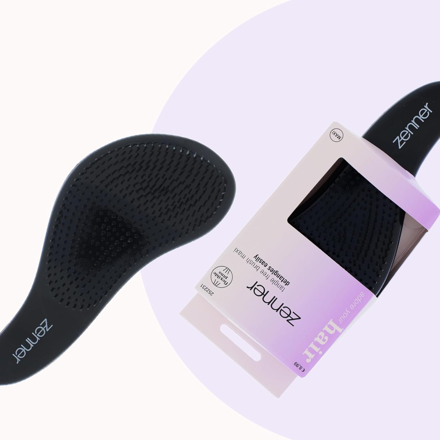 Zenner Tangle-Free Maxi Hair Brush Black - Large Detangling Brush with Flexible Bristles & Ergonomic Shape - for Wet or Dry Hair - Suitable for All Hair Types Including Extensions image number 1