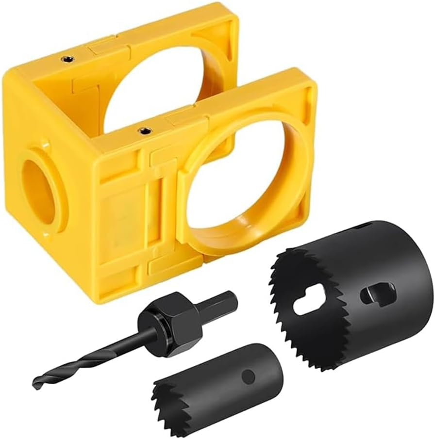 Door Lock Installation Kit, Carbon Steel Drill Kit with Guide Template, Door Knob Saw Set (Yellow)