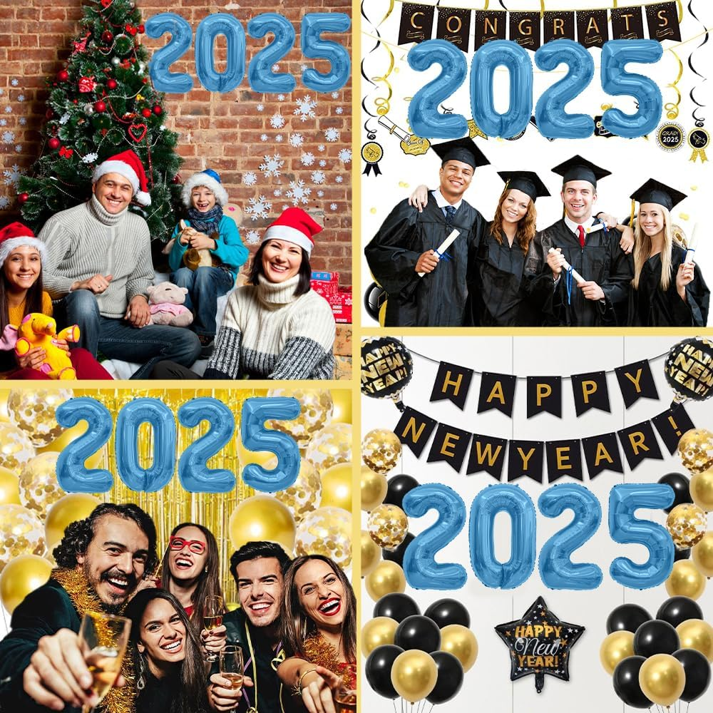 2025 Balloons Blue 2025 Foil Number Balloons, 40 Inch 2025 Balloons New Year, Large 2025 Mylar Balloons for 2025 New Years Eve Party Supplies Festival Birthday Anniversary Graduation Decorations
