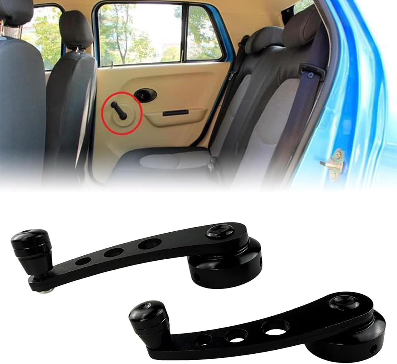 Aluminum Car Window Winder Handle, Easy Install Universal Replacement Crank for Door Glass, Black Anodized SUV Truck Automotive Window Cranks(Black)