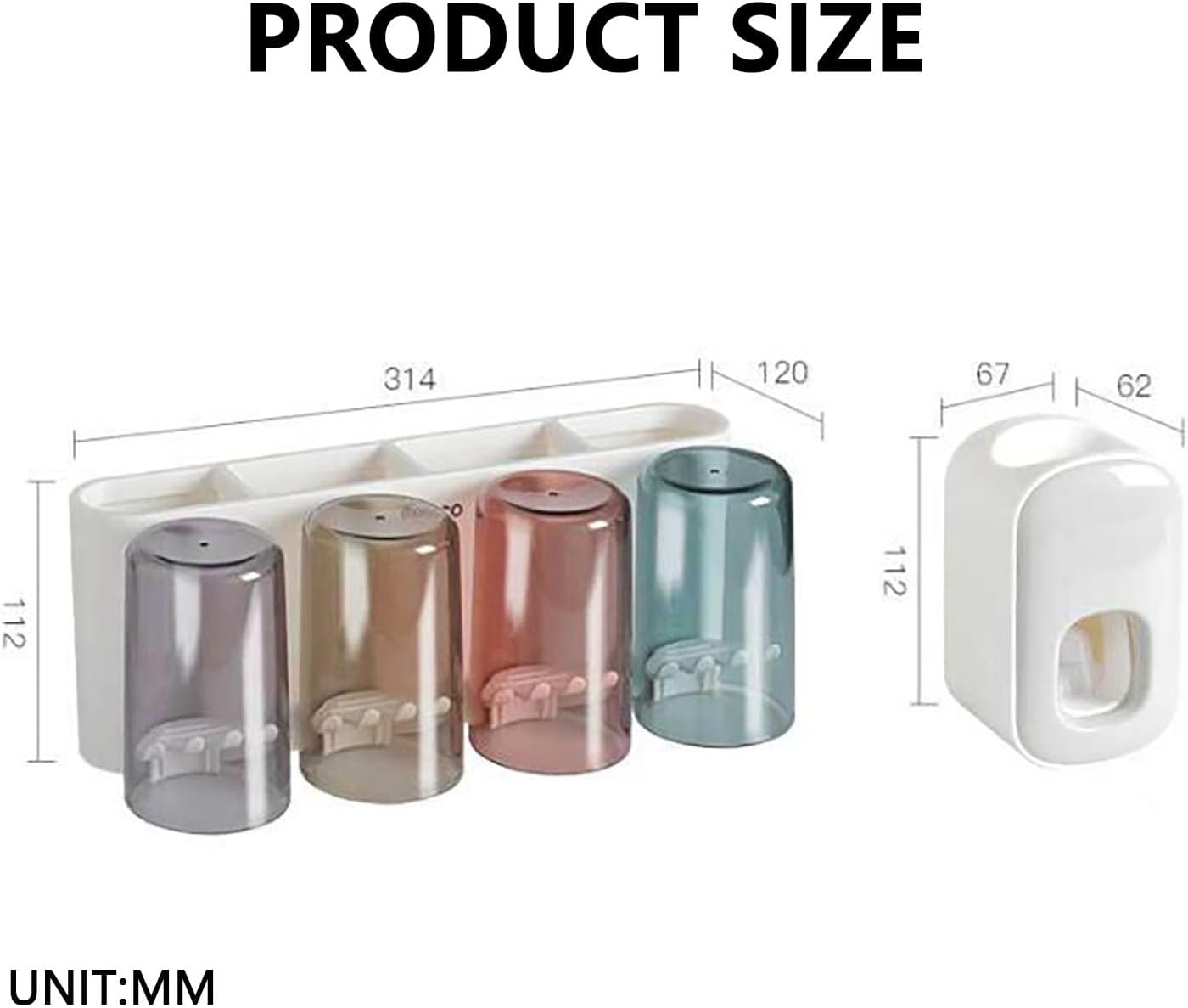 YAKESD Toothpaste Squeezer Tooth Brush Holder Set, Wall Mounted Toothpaste Dispenser with Anti-Dust Cover, 3-In-1 Bathroom Organizer and Storage Grids, Toothbrush Holder Set Included image number 4