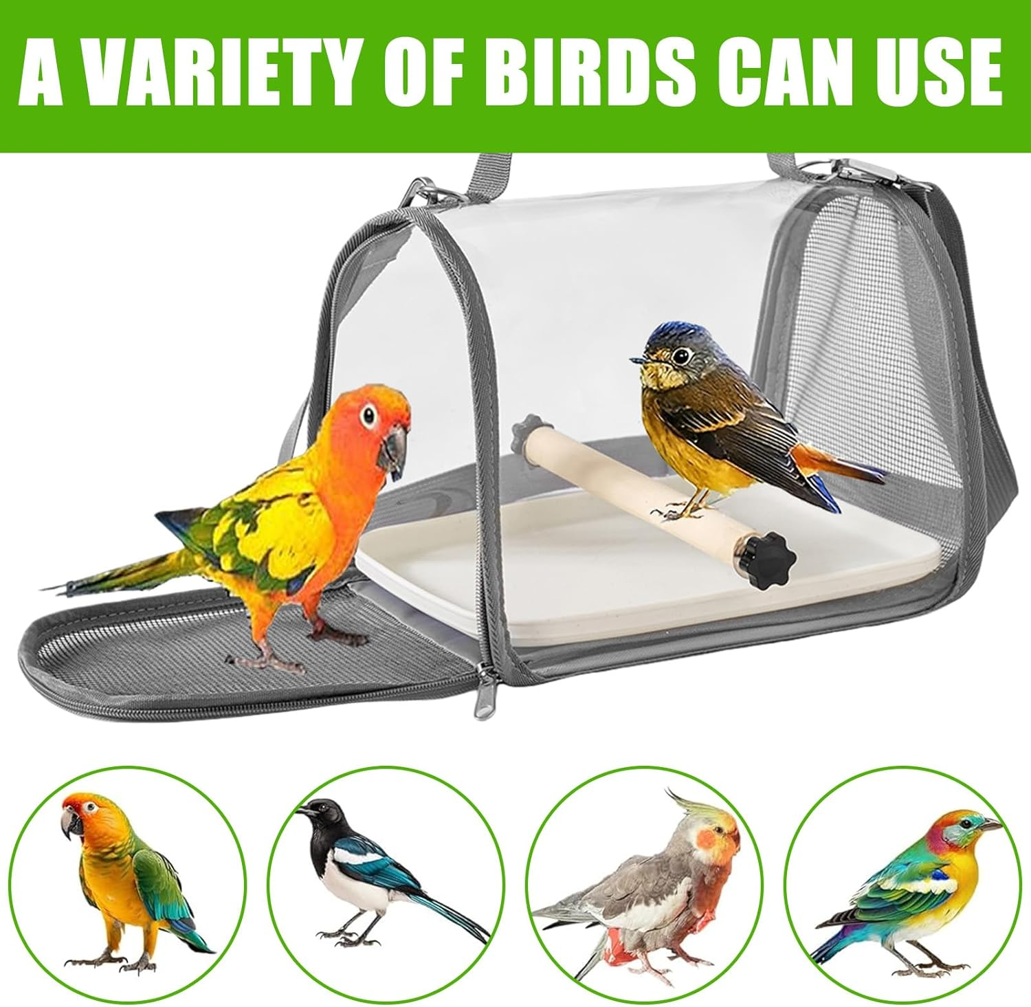 Bird Transport Box with Wooden Rod and Tray, Bird Carrier for Budgies/Parakeets/Small Animals, Portable Bird Carrier 19 X 26 X 19 Cm image number 5