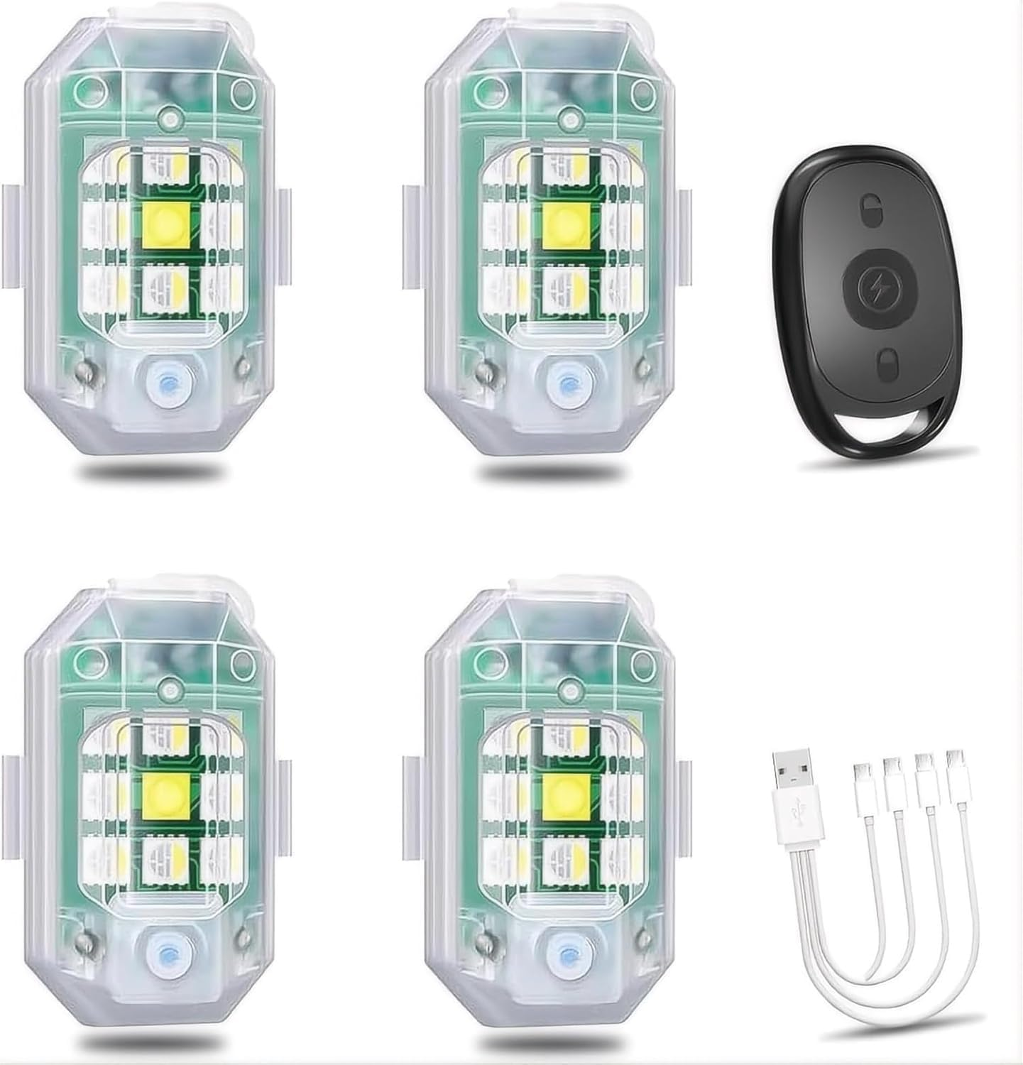 KEWAYO 4PCS Car Modification Navigation Light Wireless Remote LED Anti-Collision Frequency Explosion Flashing Light 7 Colors USB Charging Motorcycle Bicycle Tail Light Drone Night Running Light image number 5