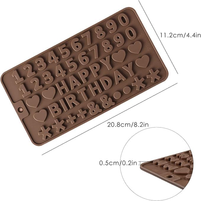 Chocolate Silicone Mold, 2 Pcs Silicone Letter Molds and 2 Pcs Number Chocolate Molds with Happy Birthday Cake Decorations Symbols for DIY Cookies, Chocolate, Candy, Jelly. image number 2