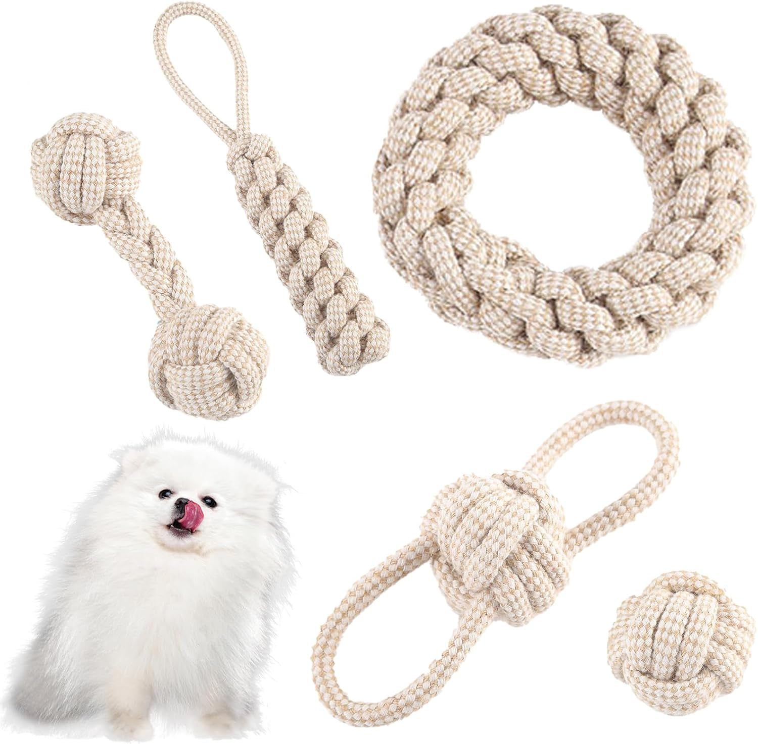 TOATELU Pack of 5 Dog Toy Rope: Chew Dog Toy Set with Knot Ball, Dog Interactive Toy, Dog Toy for Large Dogs, Medium Dogs, Small Dogs, Made of Natural Cotton