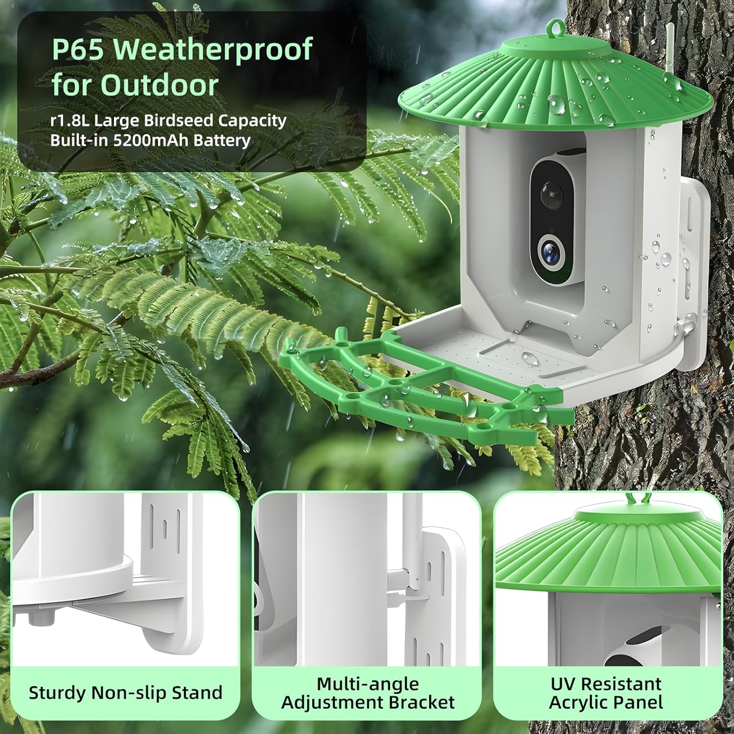 Smart Bird Feeder with Camera, 2K High-Definition AI Recognition Birdhouses with Solar Powered, Live View and Instant Notifications, Auto Capture Bird Videos & Motion Detection, Ideal Gift image number 3