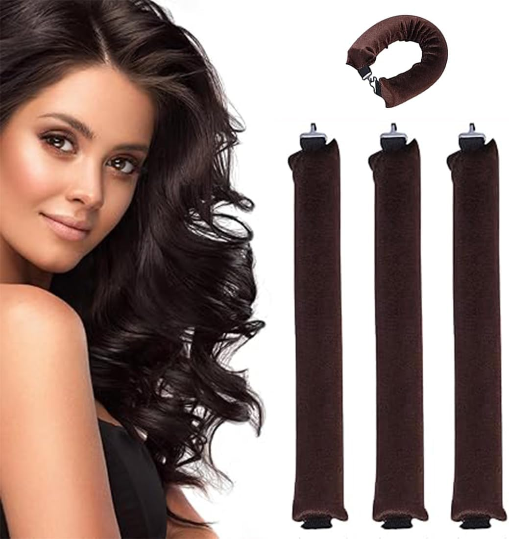MEXRUMI Pack of 3 Heat-Free Hair Rollers, Hair Rollers, Overnight Blowout, Heatless Curls, Curls for Sleeping Styling Tool for Most Hair Types (Brown), Overnight Heatless Curls Blowout Rods
