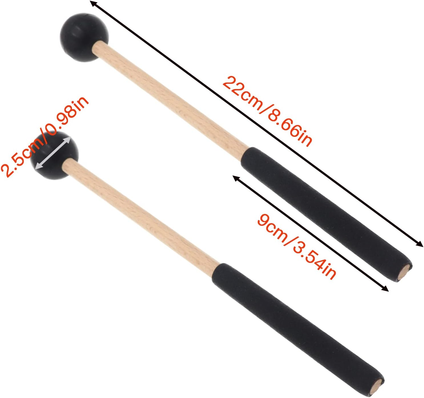 8 Inch Wood Percussion Mallets, 1 Pair Black Drum Sticks with Rubber Head and Handle for Xylophone Glockenspiel Marimba Woodblock Tongue Drum image number 3