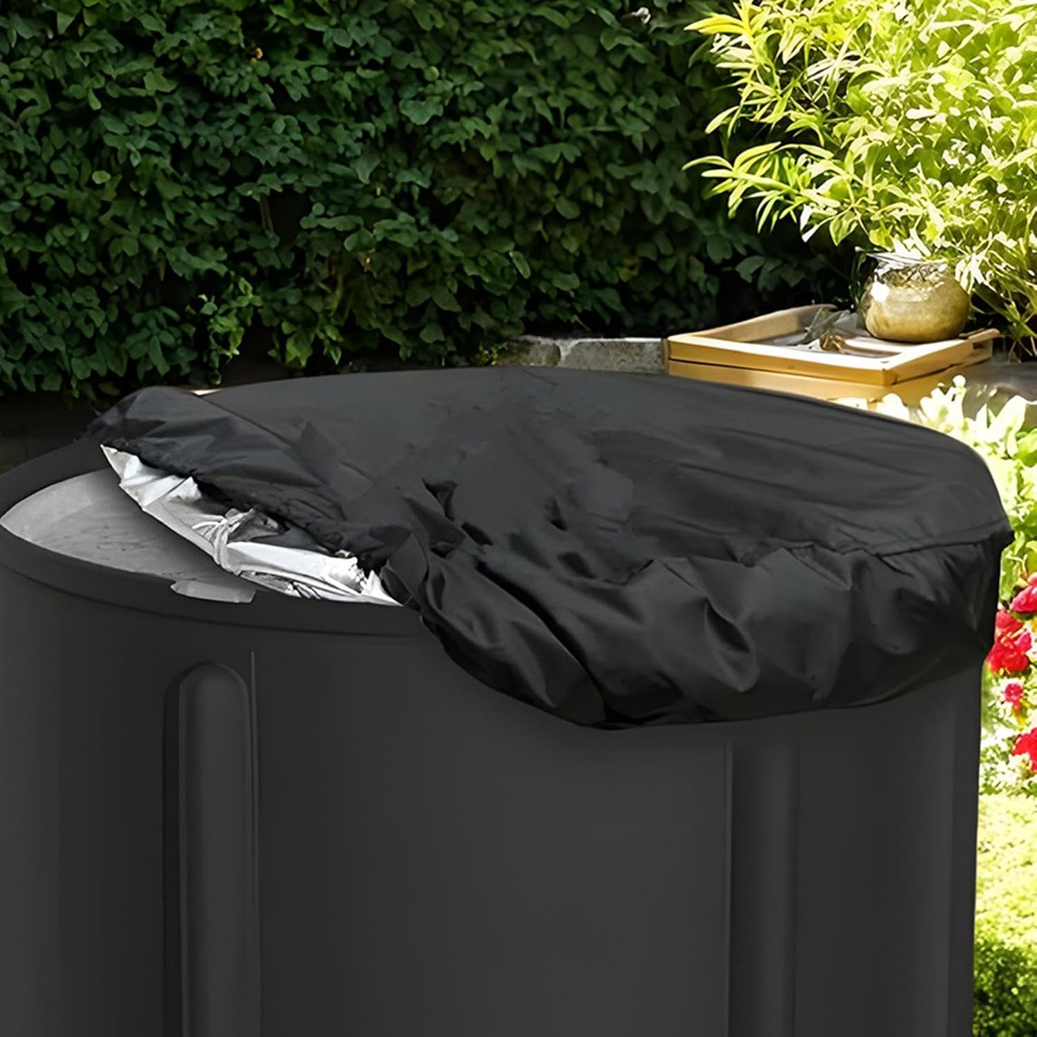 Ice Bath Cover Lid, Cold Plunge Elastic Cover, Portable Waterproof Dust Ice Bath Thermo Lid, Oxford Cloth Dustproof, Black image number 4