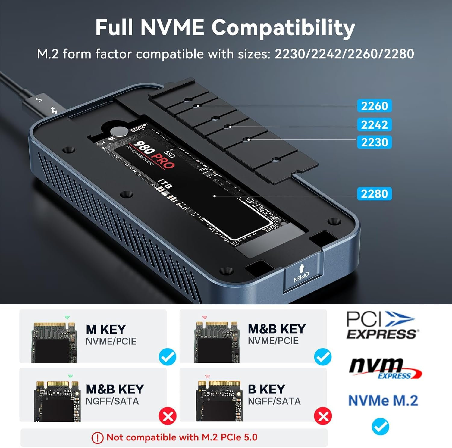 ACASIS 80Gbps M.2 Nvme SSD Enclosure, with Cooling Fan, Compatible with Thunderbolt5/Usb4 V2.0, Back Compatible with Thunderbolt4/3/Usb4 V1.0, USB3.2/3.1/3.0 (Dark Gray) image number 1