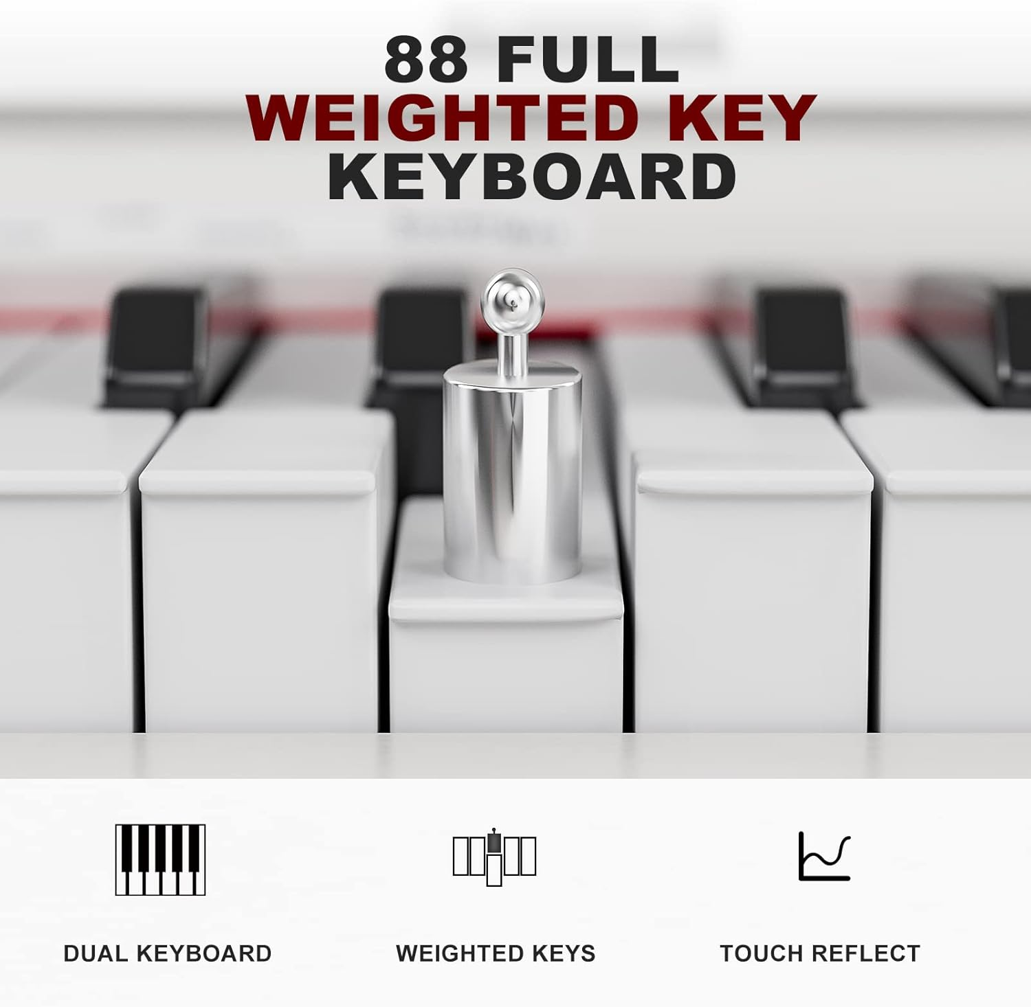 88 Key Hammer Weighted Digital Piano with Bench, UMOMO UMP-716 Beginner Electric Piano Keyboard with USB & MIDI, White - Black image number 5