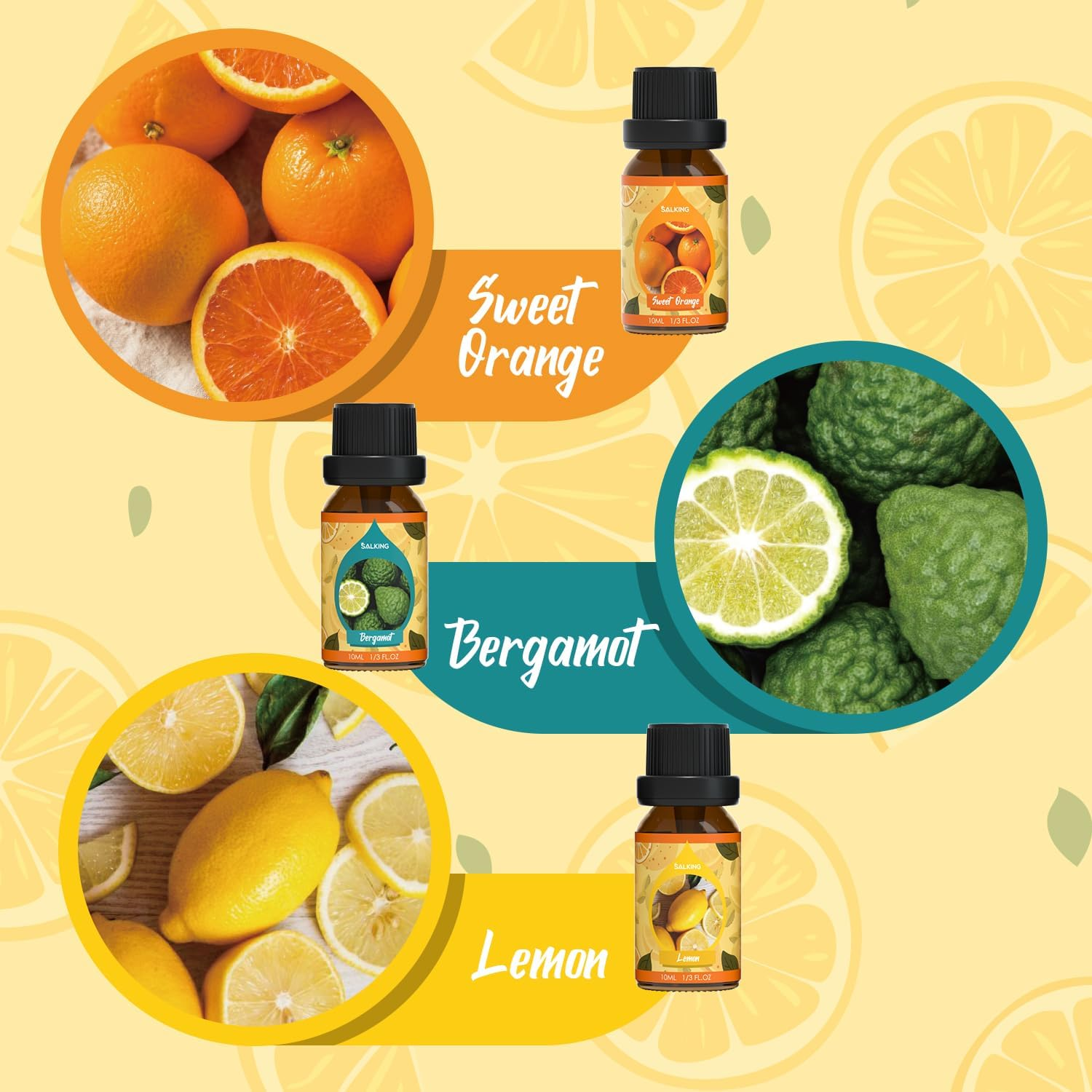 SALKING Citrus Burst Essential Oils Set, Premium Pure and Natural Essential Oils, Fragrance Oil Scented Oils Set for Oil Diffusers 6 X 10 ML - Sweet Orange, Bergamot, Lemon, Grapefruit, Lime, Yuzu - Floral 2 image number 4