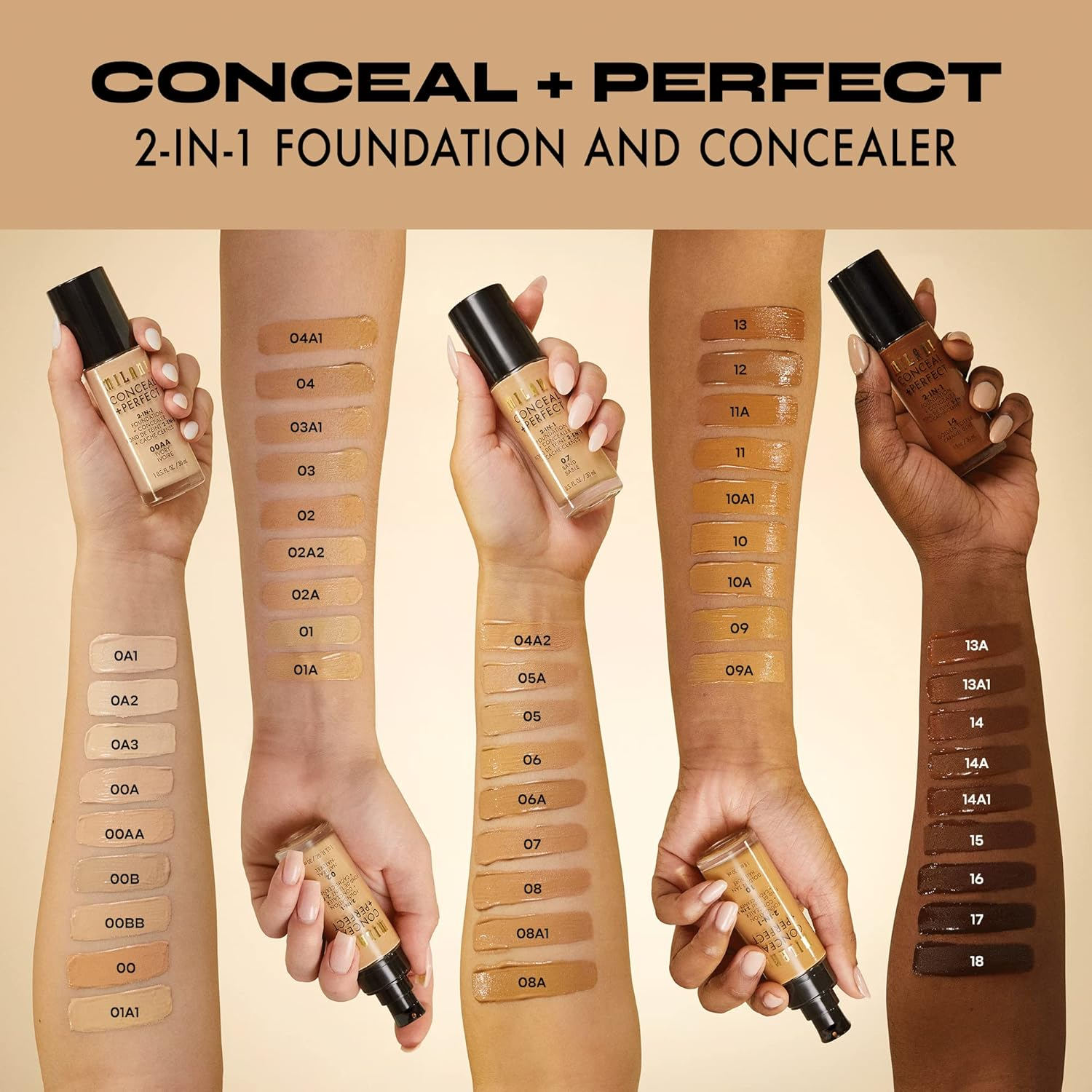 Milani Conceal + Perfect 2-IN-1 Foundation Concealer 00A Porcelain + OPI Manicure Pedicure Lotion image number 4
