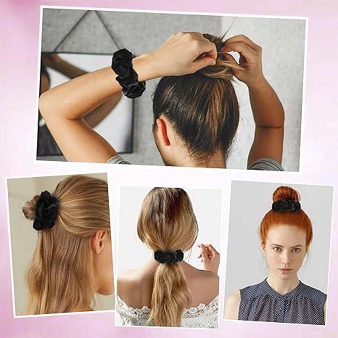 LAKJUOZ Pack of 3 Hair Bobbles Black Hair Thick Scrunchies Hair Band Elastic Women'S Soft Scrunchies Large Velvet Hair Scrunchies with Zip Stylish Women Elastic Hair Headband for Afro Curly