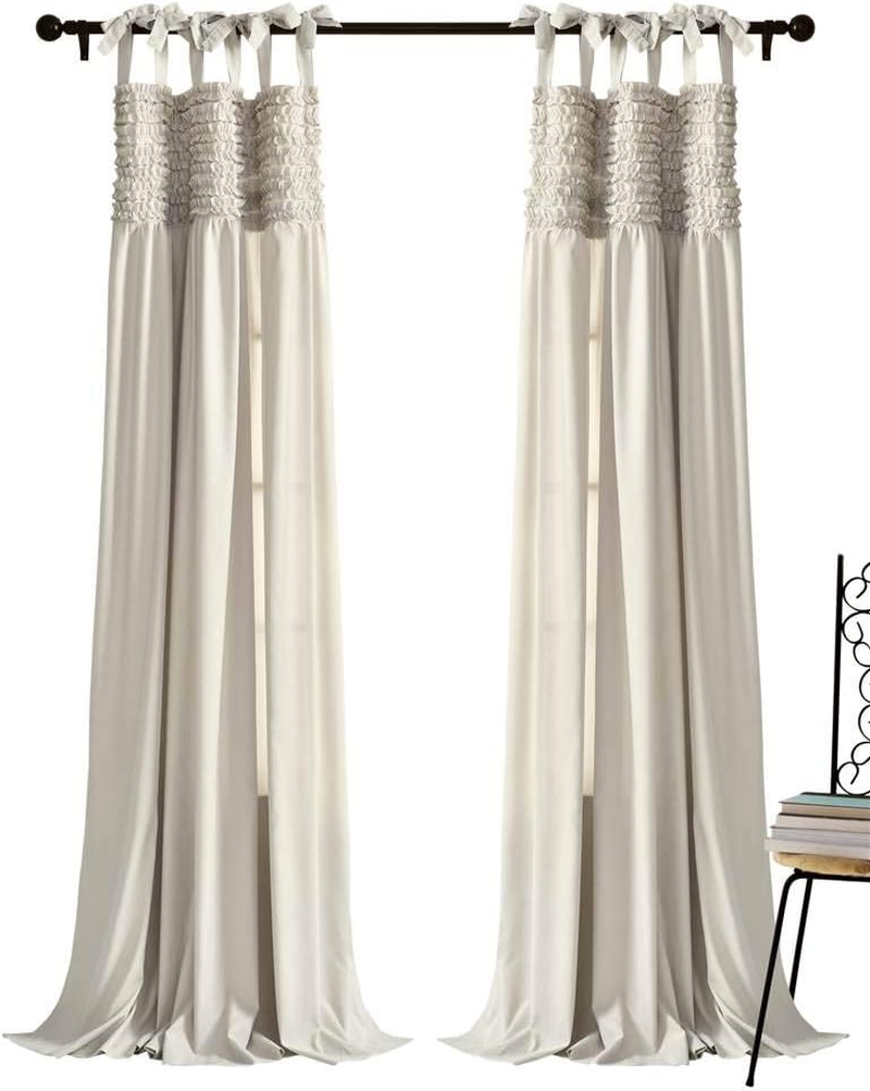 Lush Decor, Neutral Lydia Curtains Ruffle Window Set for Living, Dining, Bedroom X 40, 84 in L Panel Pair