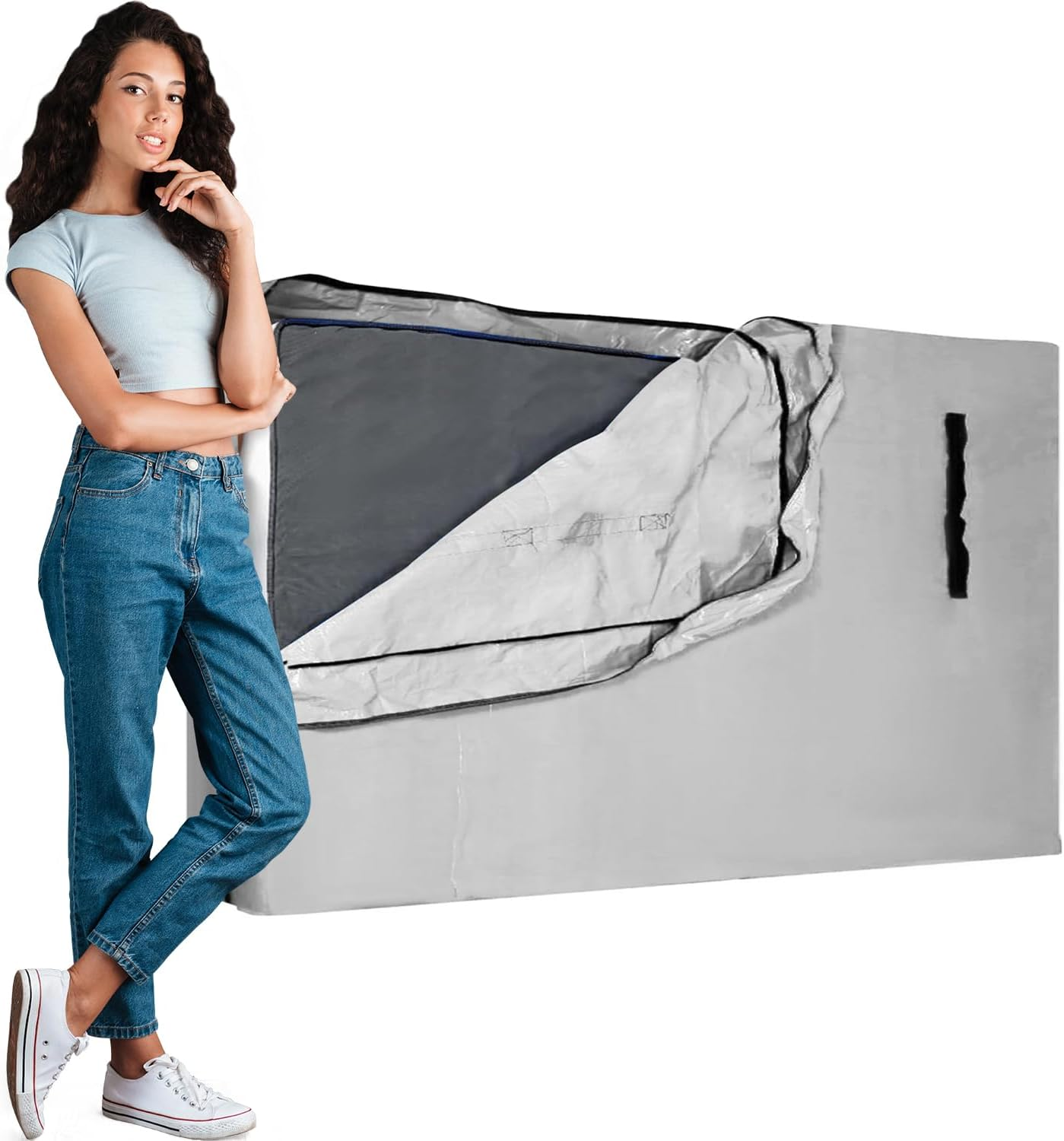 Generic Single Mattress Storage Bags, Reusable Waterproof Polyethylene Mattress Protector Cover with 8 Handles and 2 Zippers (Grey, 195X95X38Cm) image number 1