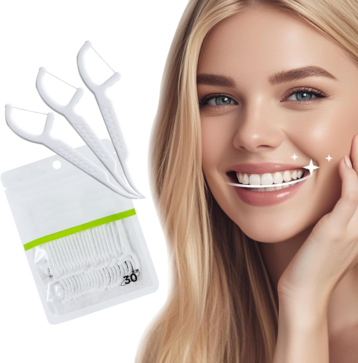EKIND Dental Floss Disposable Tooth Sticks Smooth Strong Thread Easy Grip Handle Oral Care Zip Seal Bag for Daily Cleaning(30 Count) image number 2