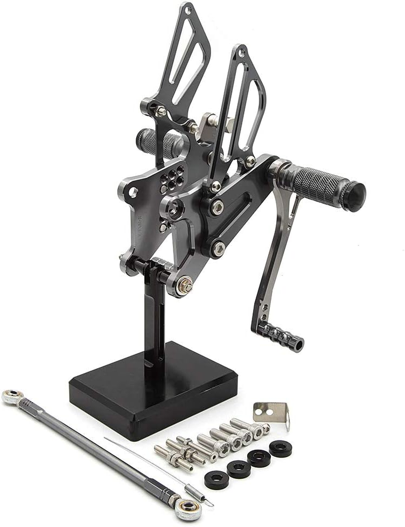 FXCNC CNC Billet Motorcycle Rearset Foot Pegs Rear Set Footrests Fully Adjustable Foot Boards Compatible with VFR400 NC30 RVF400 NC35 - Black image number 6