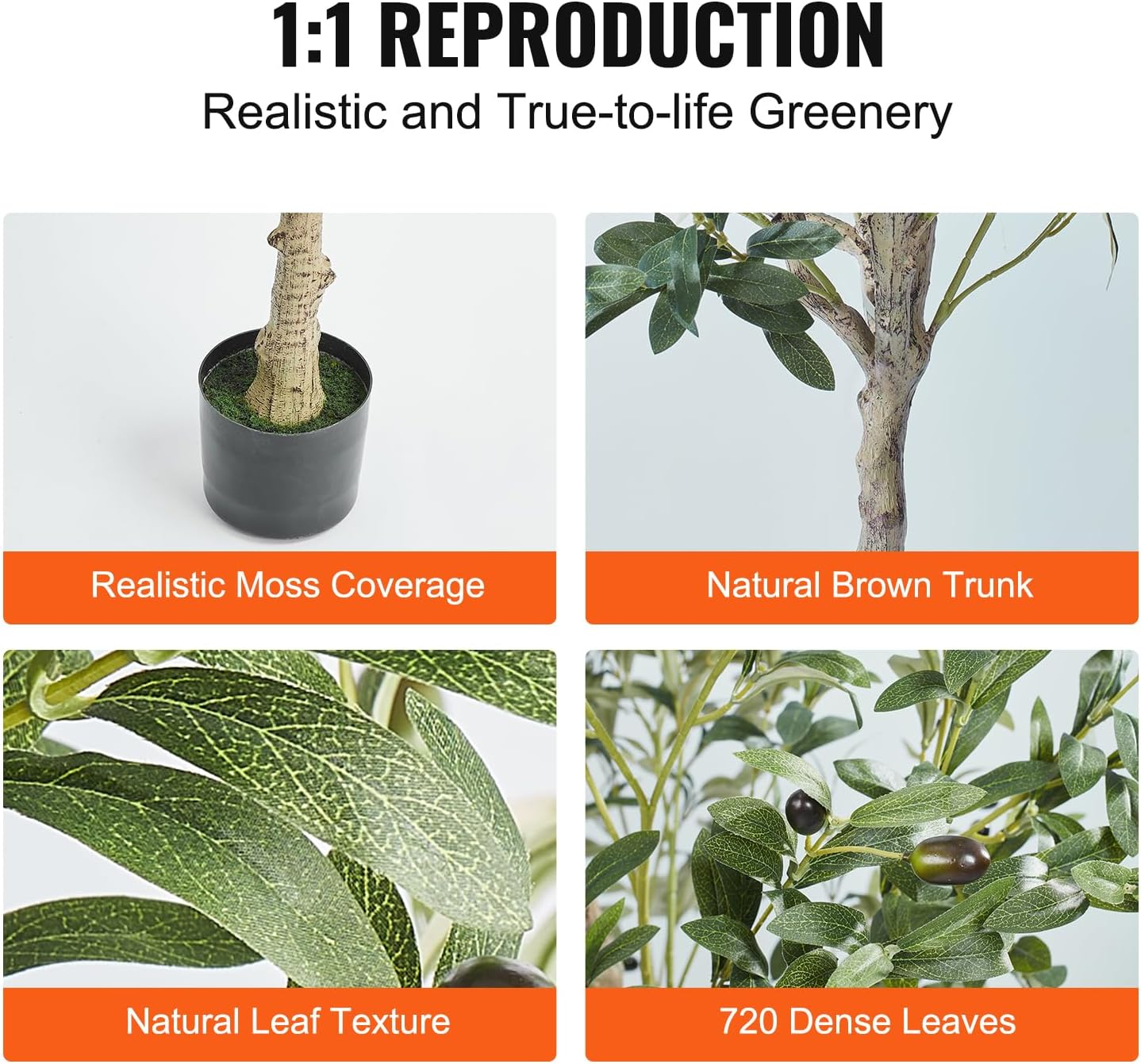 VEVOR Artificial Olive Tree, 5Ft/155Cm Tall, Secure PE Material & Anti-Tip Tilt Protection Low-Maintenance Plant, Lifelike Green Fake Potted Tree for Home Office Warehouse Decor Indoor Outdoor image number 5