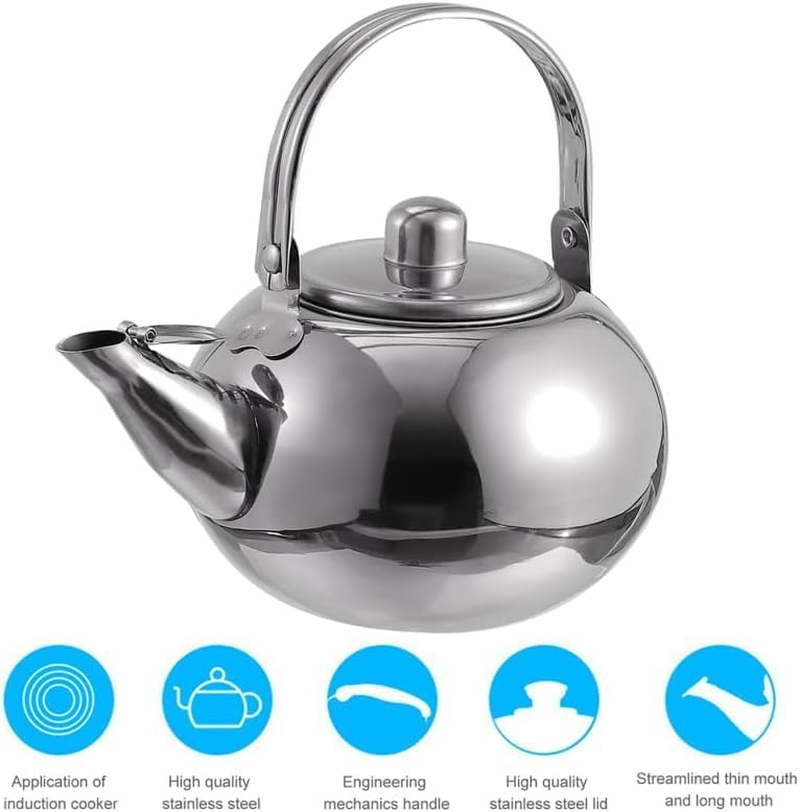 Stainless Steel Pot Pitcher Boiled Teapot Whistling Kettle Home Espresso Boiling Water Kettle Mesh Strainer Coffee Mug Thicken Teakettle Travel Desktop Filter Jug (Gold, 2 Litres) image number 4