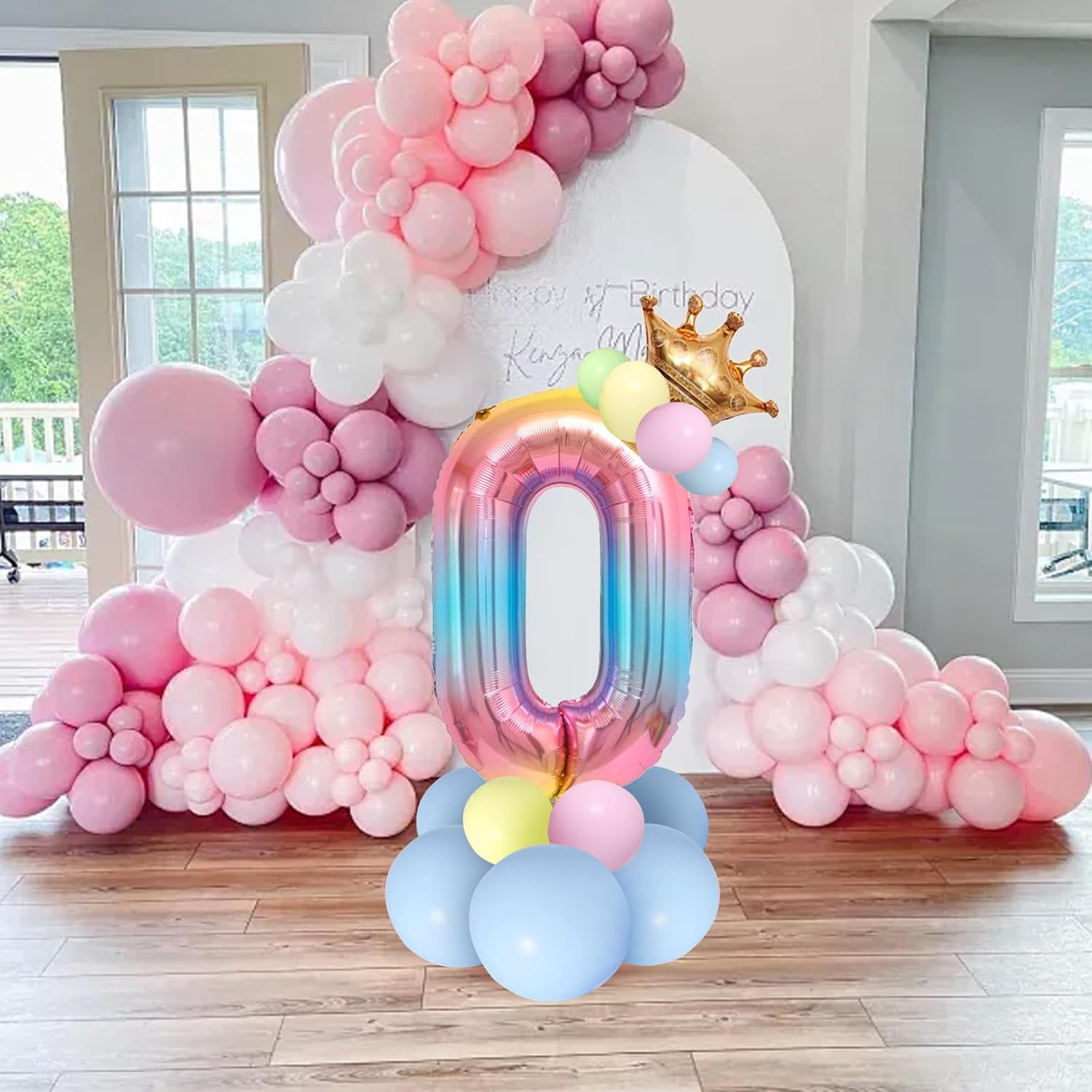 Number 0 Balloon, Rainbow Birthday Balloon, 40 Inch Foil Balloons, Crown Star Large Balloons for Girls Women Men Birthday Party Decor-0