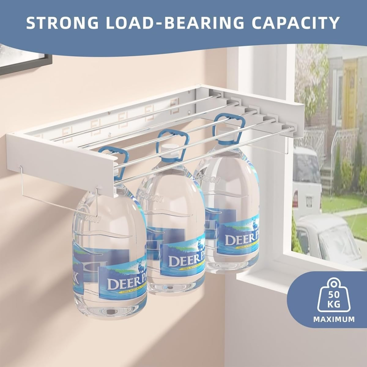 9SHOME 2Pack 80Cm Wall Mounted Clothes Drying Rack Collapsible, for Laundry with Towel Handles, Foldable Indoor and Outdoor Clothes Hanger, Retractable Clothes Drying Rack, 5 Aluminum Rods image number 2