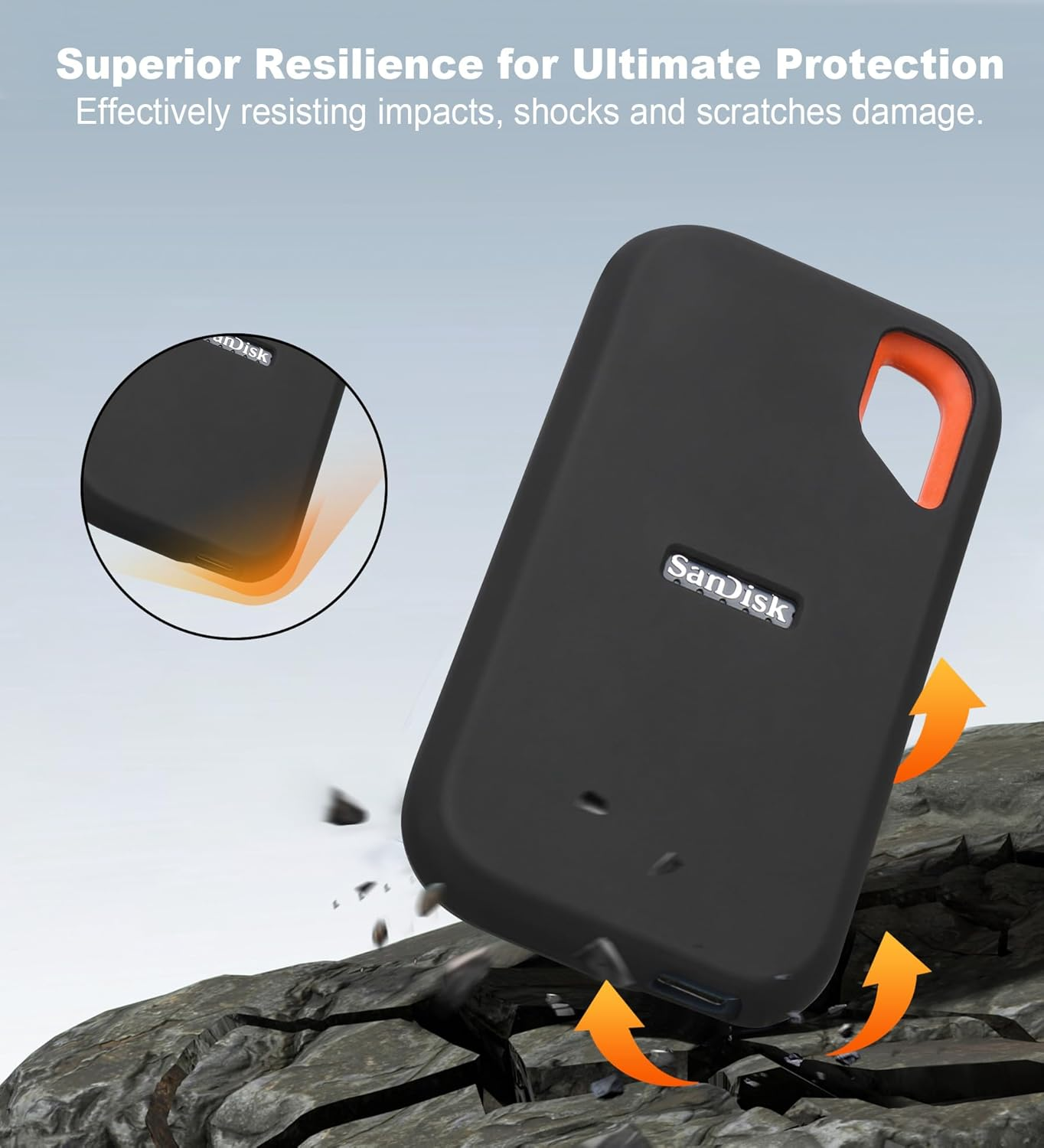 Lacdo Silicone Case Cover for Sandisk Extreme Portable SSD 500GB 1TB 2TB 4TB 8TB External Solid State Drive, Soft Silicon Protective Sleeve Skin for Sandisk Extreme SSD, Travel Pouch Storage Bag,Black image number 5