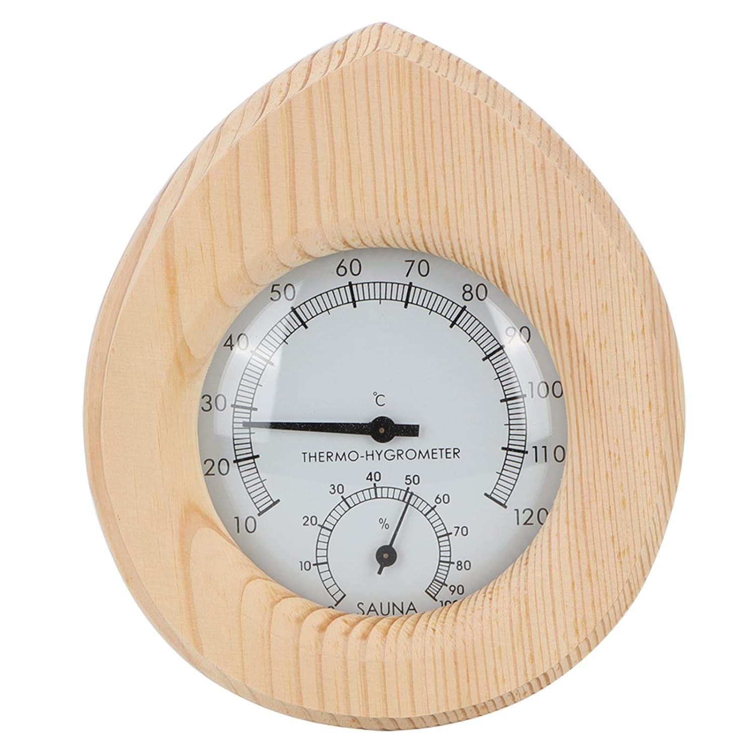 Changor Sauna Hygrometer Thermometer 2 in 1 Drop Shaped Design Handmade Wooden Thermo Hygrometer for Sauna Room Steam Room image number 6