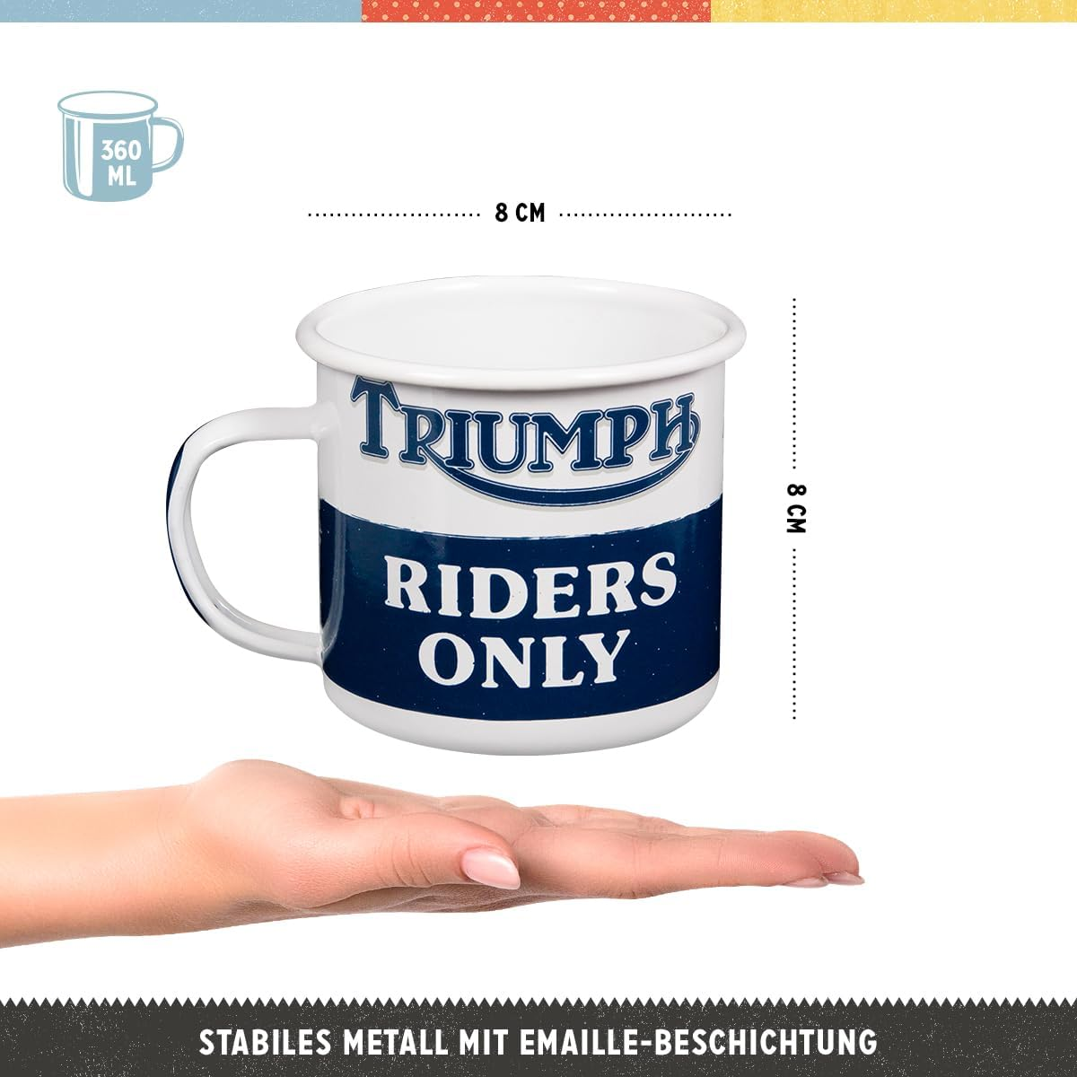 Nostalgic-Art Retro Enamel Mug 360Ml Triumph - Riders Only - Gift Idea for Bikers Camping Mug Vintage Design image number 3