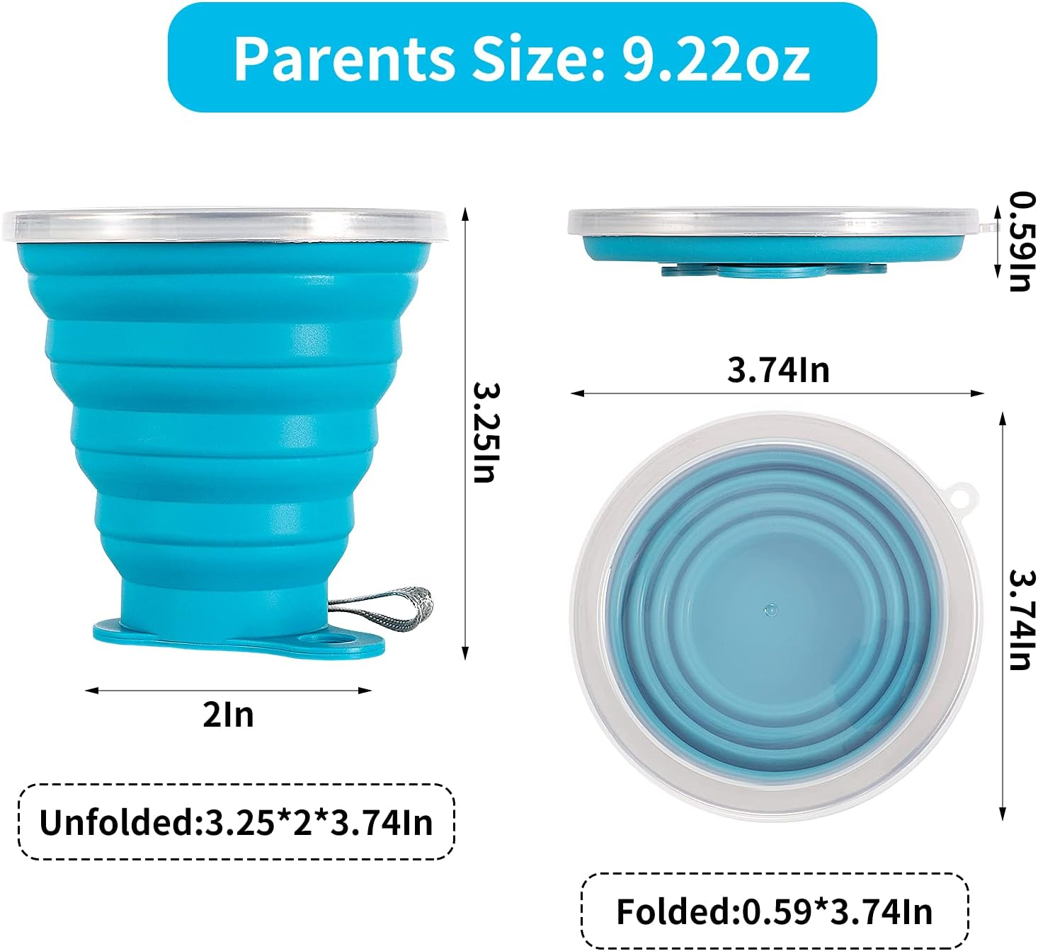 ME.FAN Silicone Collapsible Travel Cup - Silicone Folding Camping Cup with Lids - Expandable Drinking Cup Set - BPA Free, Portable, Graduated [9.22Oz] image number 6