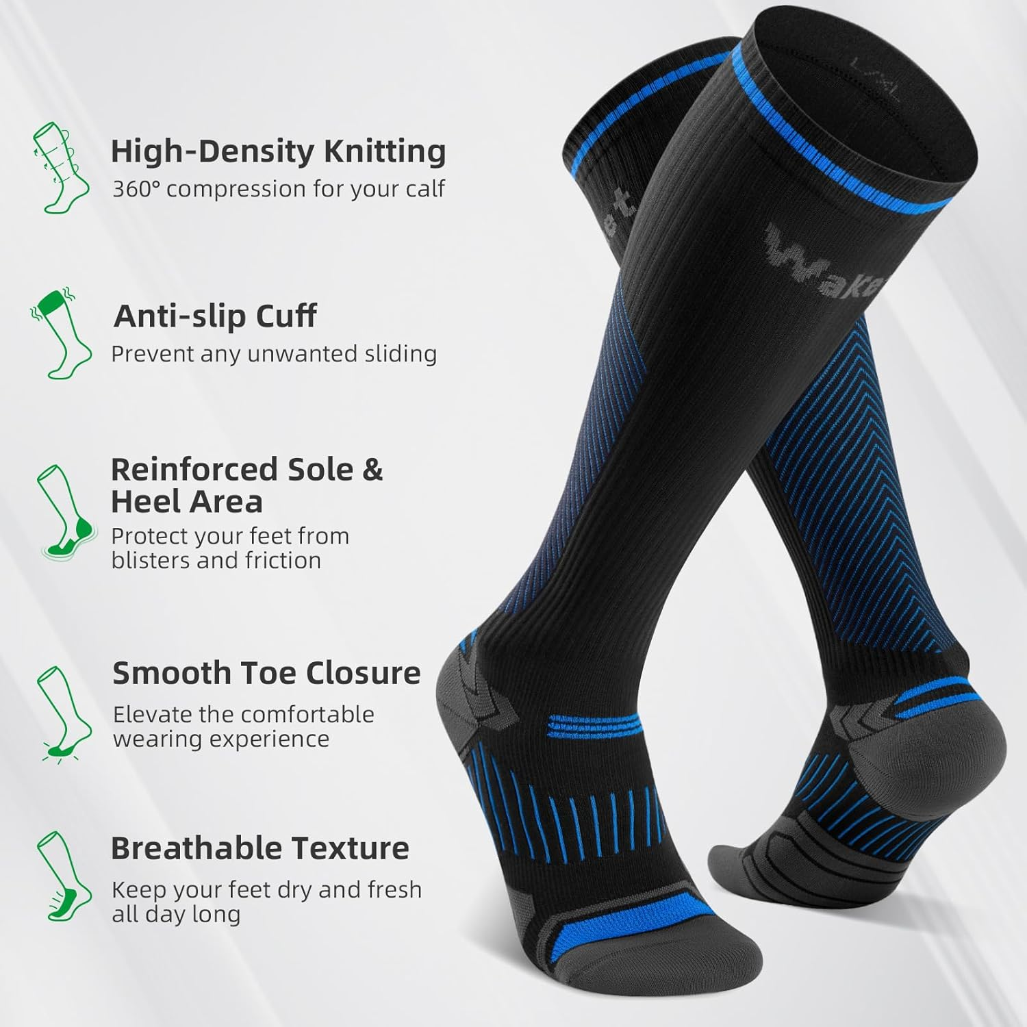 WAKEFEET Compression Socks Men Women 3 Pairs, Compression Socks 20-30 Mmhg for Sports, Running, Fitness Flight image number 7