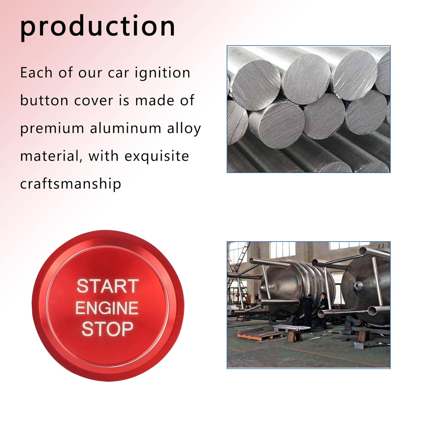 Car Push Start Button Cover for Audi Cool Aluminum Engine Start Button Cover with Metal Ring Car Decoration Car Accessories Interior Start Stop Button Cover (Red) - Blue image number 5