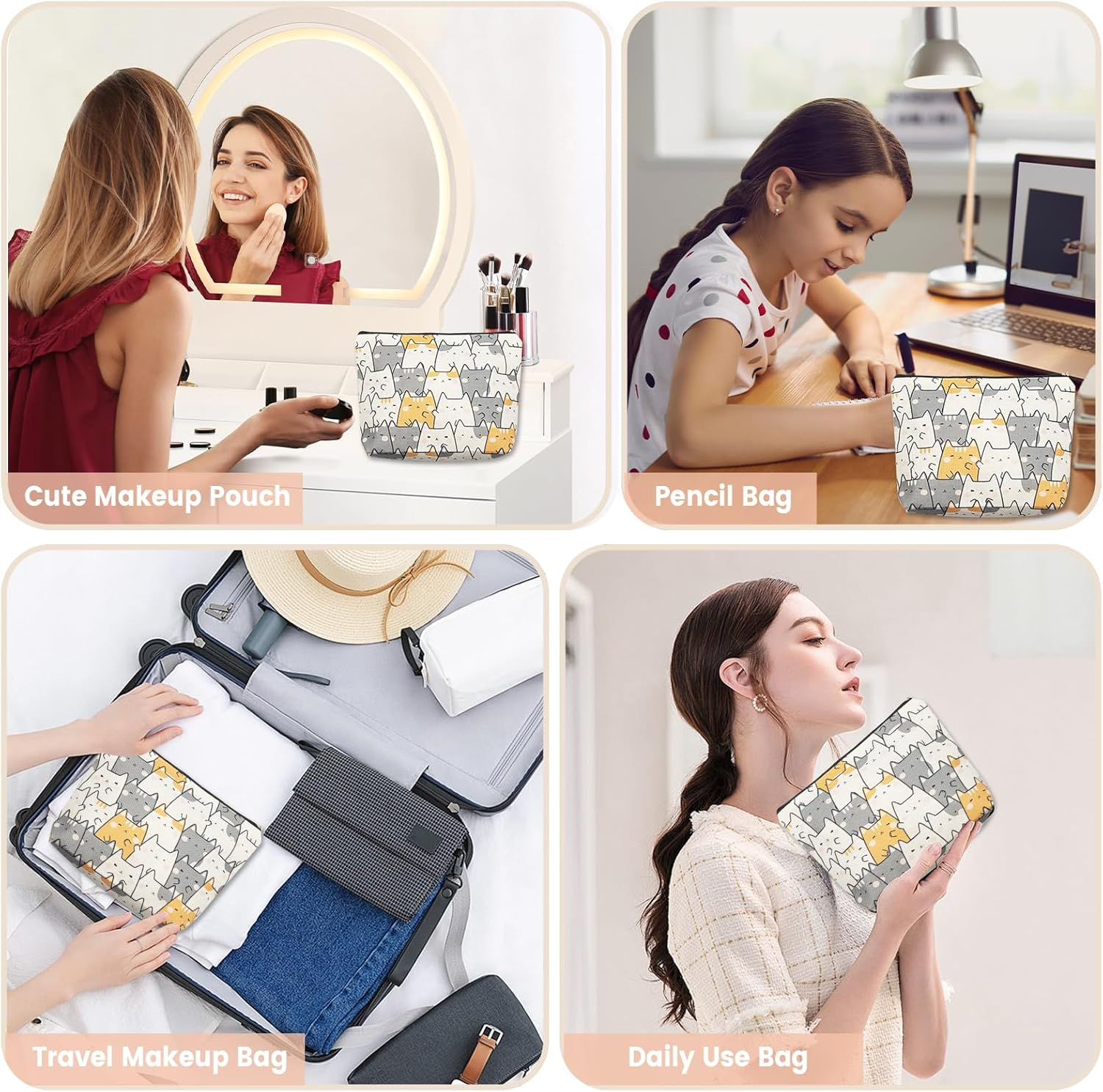 LJCZKA Cute Cat Makeup Bags Portable,Small Travel Cosmetic Bag Storage Organiser Toiletry Bag Zipper Pouch,Cat Gifts for Women/Girls/Cat Lovers, Multicolor, Fashion