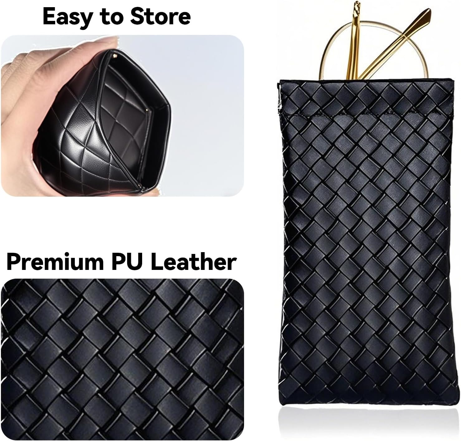 2 Pack Soft Leather Squeeze Top Sunglass Case &ndash; Lightweight Eyeglass Pouch with Anti-Scratch Lining & Microfiber Cleaning Cloths, Portable Glasses Storage for Women & Men image number 5