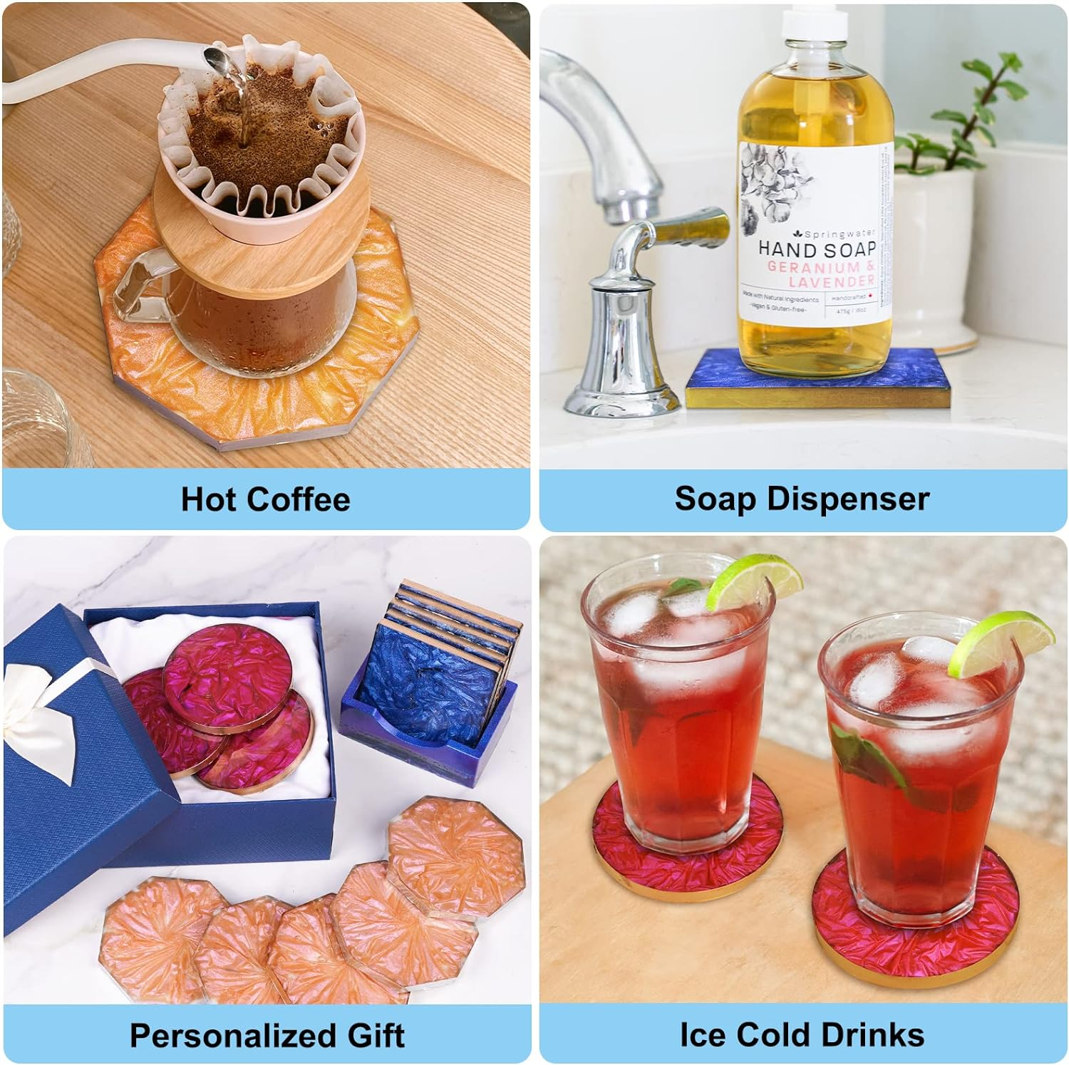 LET'S RESIN 18 Pcs Coaster Resin Molds Silicone, Coaster Molds with round Square Octagon Shape Holder Molds for Epoxy Resin, DIY Art Craft Cup Mats image number 5