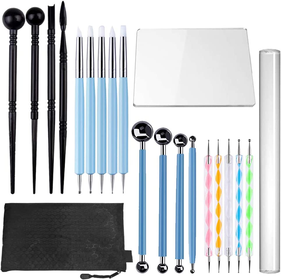 SENHAI 20Pcs Polymer Modeling Clay Sculpting Tools, Dotting Tools, Ceramic Clay Indentation Tools for Pottery Sculpture, Rock Painting, Art Carving Embossing and Nail Art, Including a Carrying Pouch image number 1