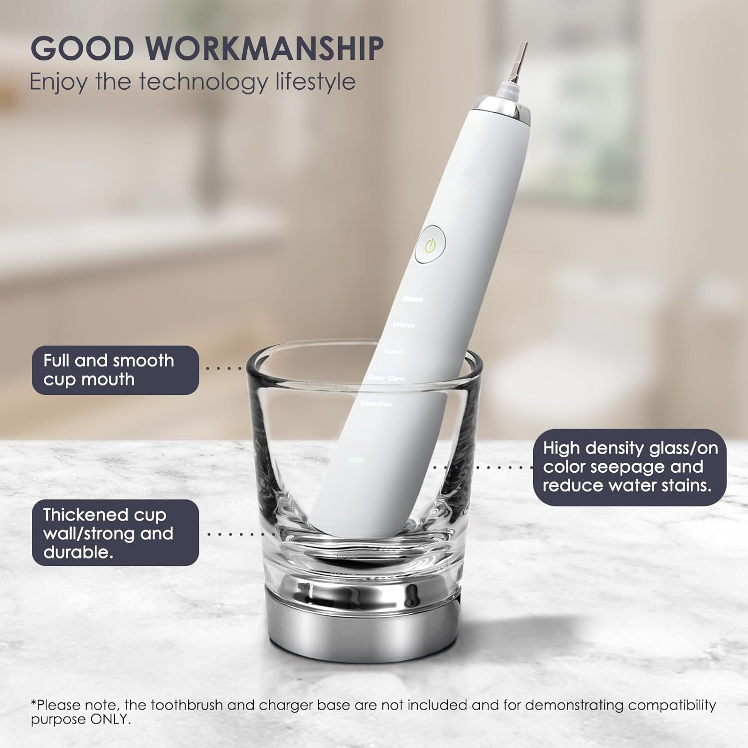 Charger Glass Cup, Compatible with Philips Electric Toothbrush, HX9100 CBA1001 CBA2001 CBA3001 & HX9300 HX9900 Series, Modern, Clear, Reusable, Non-Slip, 1 Count image number 5