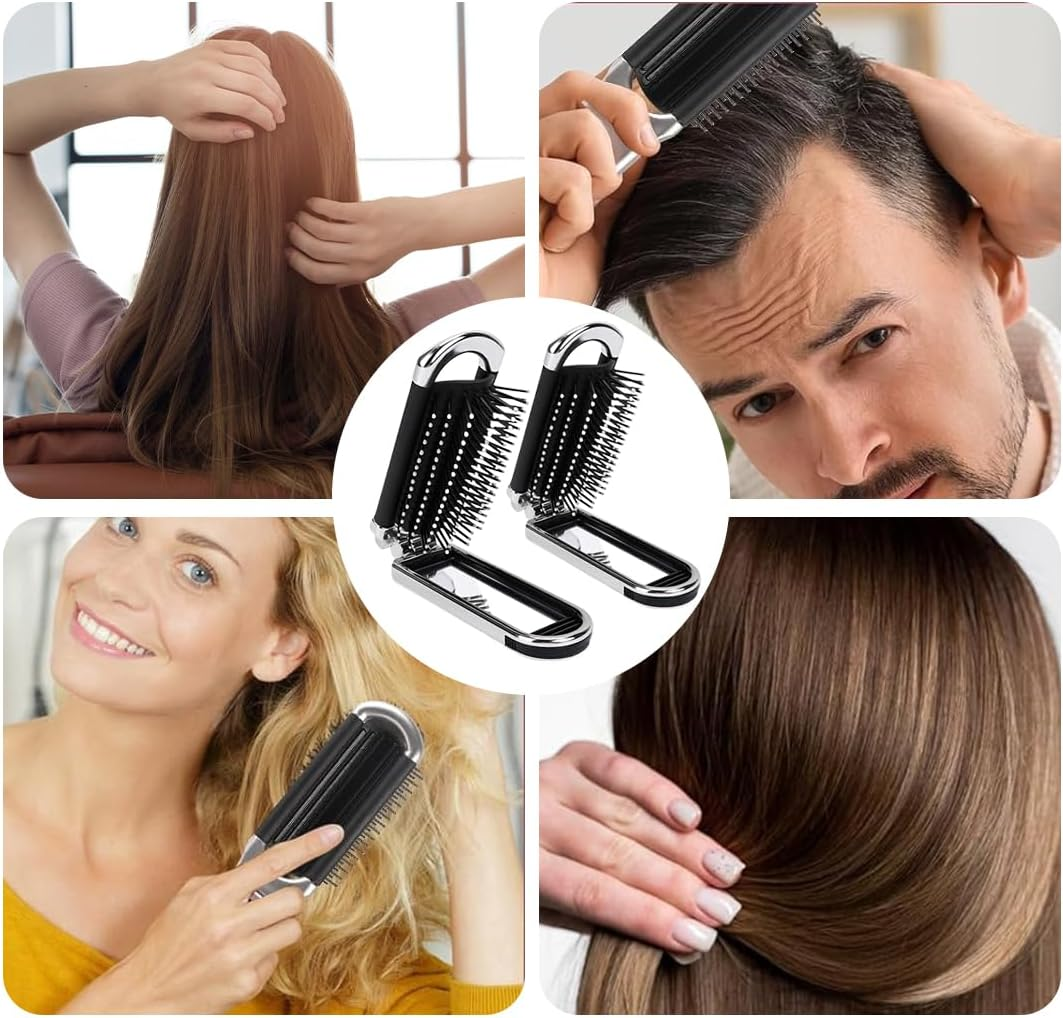 ZEPIQOR Travel Hair Brush with Mirror Foldable Mini Hair Brush Pocket Travel Brush Folding Hair Massage Comb Portable Silver Hair Styling Comb for Men Girls Women image number 1