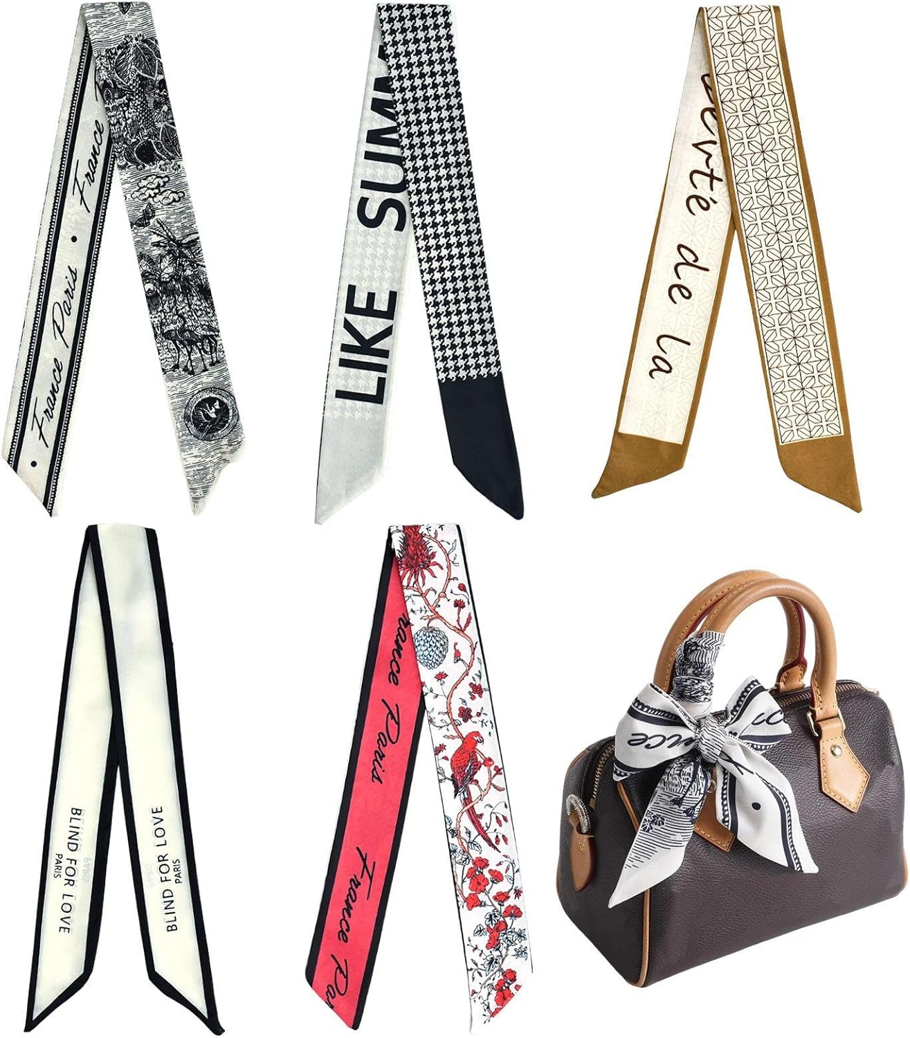 5 Silk Scarf Headbands, Retro Hair Bands, Daily Pendulum Decoration Ribbons, Jeans Decoration Ribbons, Gifts for Friends and Girlfriends image number 5